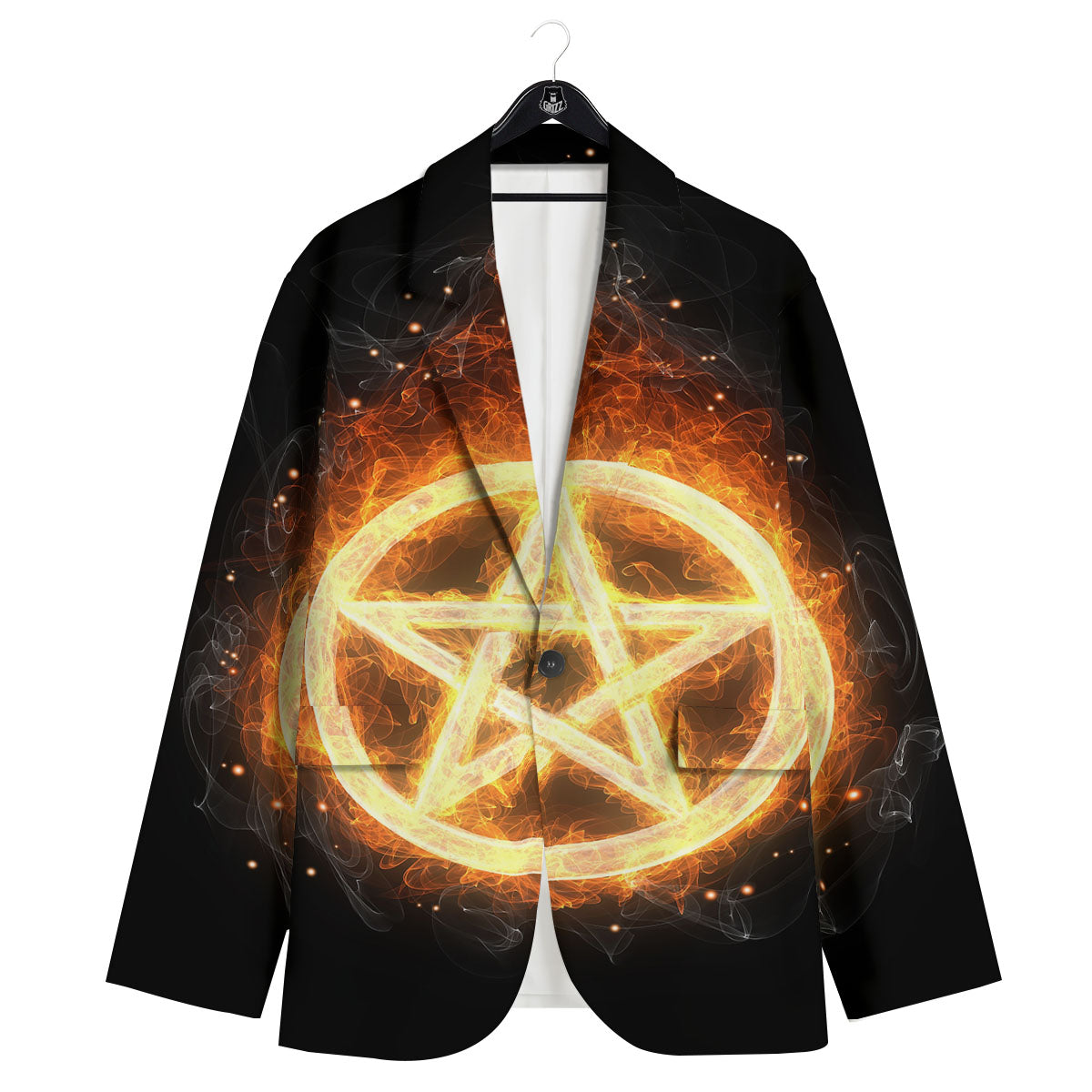 Pentagram Flame Print Men's Sport Coat-grizzshop