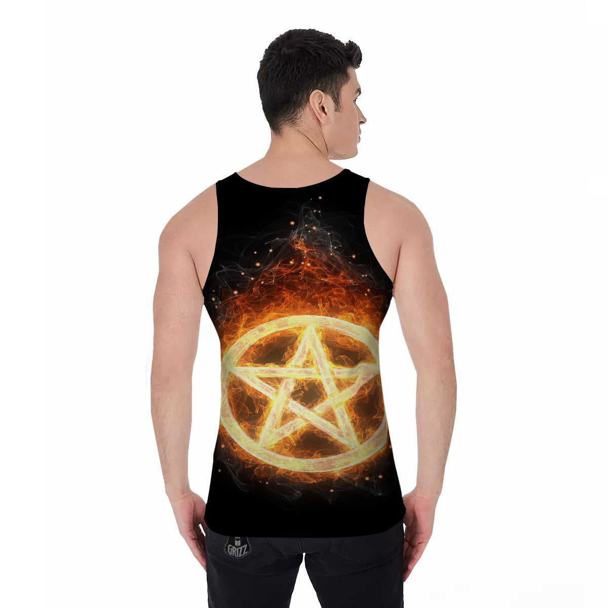 Pentagram Flame Print Men's Tank Top-grizzshop