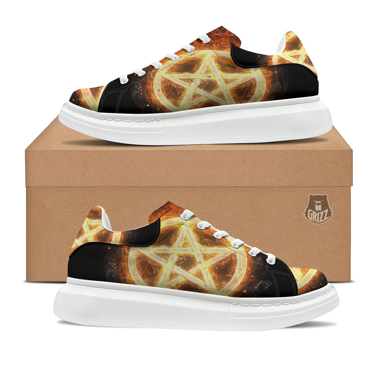 Pentagram Flame Print Platform Shoes-grizzshop