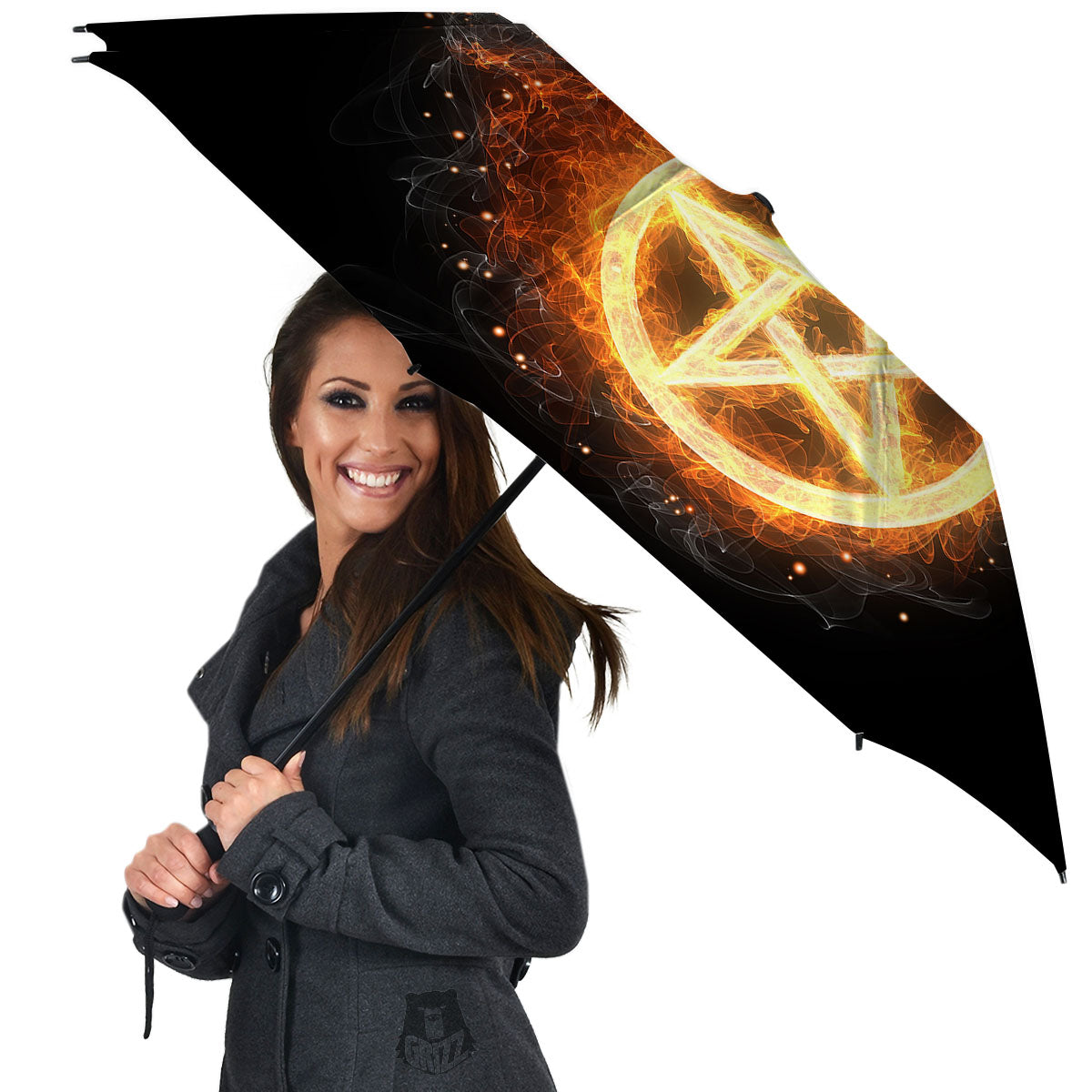 Pentagram Flame Print Umbrella-grizzshop