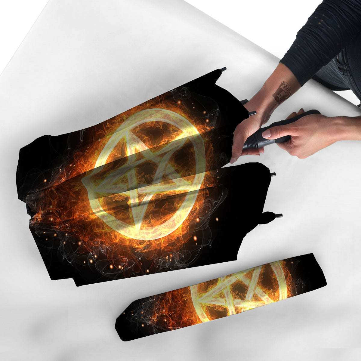 Pentagram Flame Print Umbrella-grizzshop