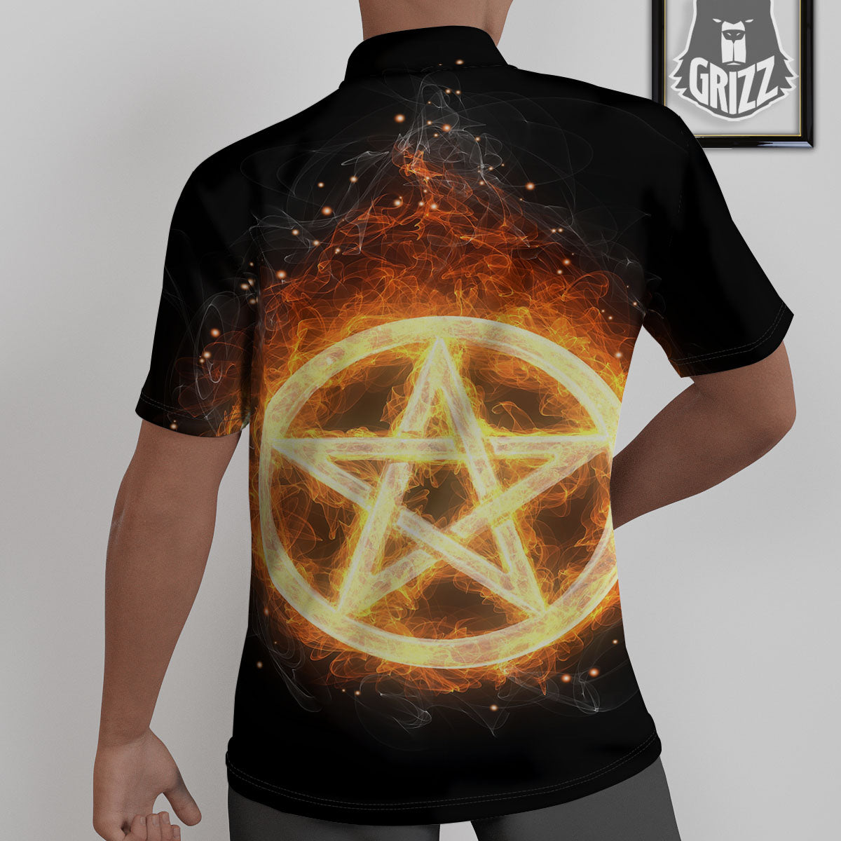 Pentagram Flame Print Untucked Shirts-grizzshop