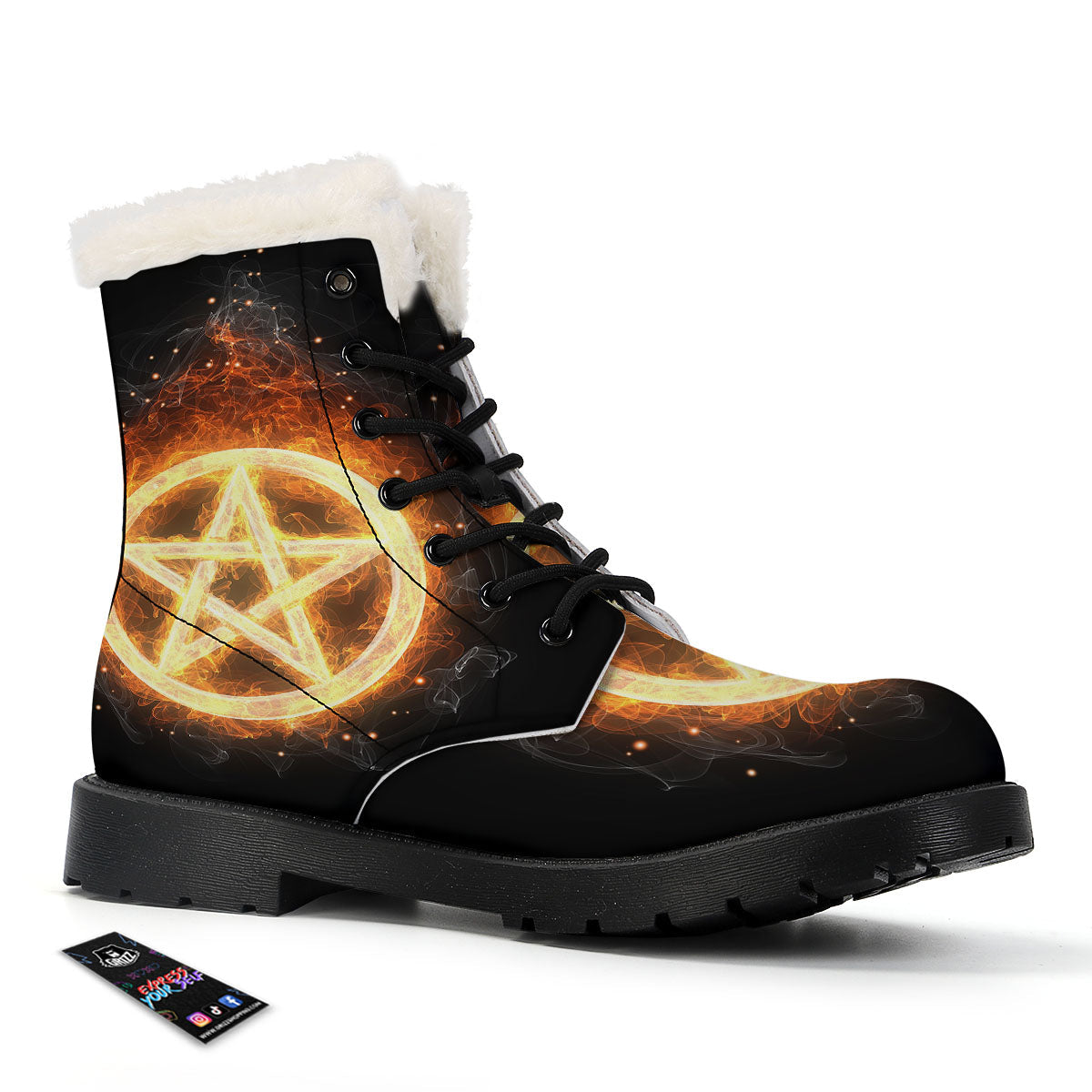 Pentagram Flame Print Winter Boots-grizzshop