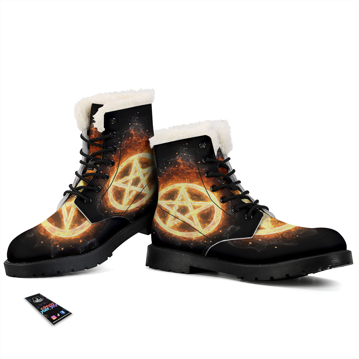 Pentagram Flame Print Winter Boots-grizzshop