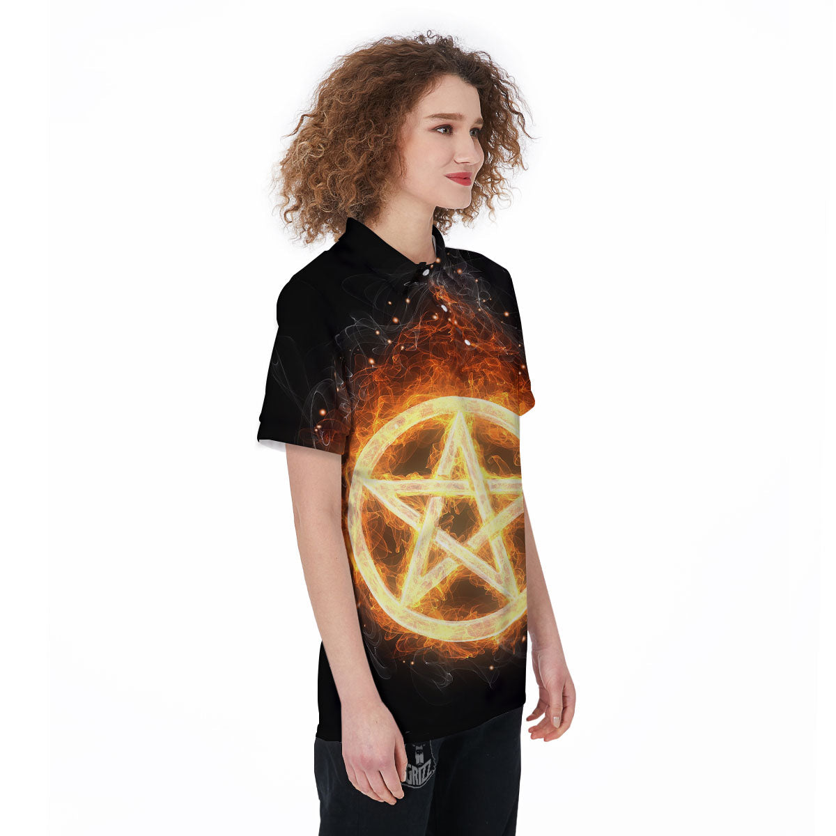 Pentagram Flame Print Women's Golf Shirts-grizzshop