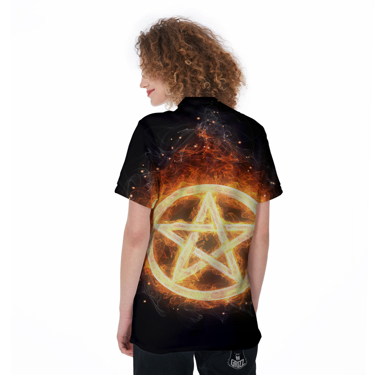 Pentagram Flame Print Women's Golf Shirts-grizzshop