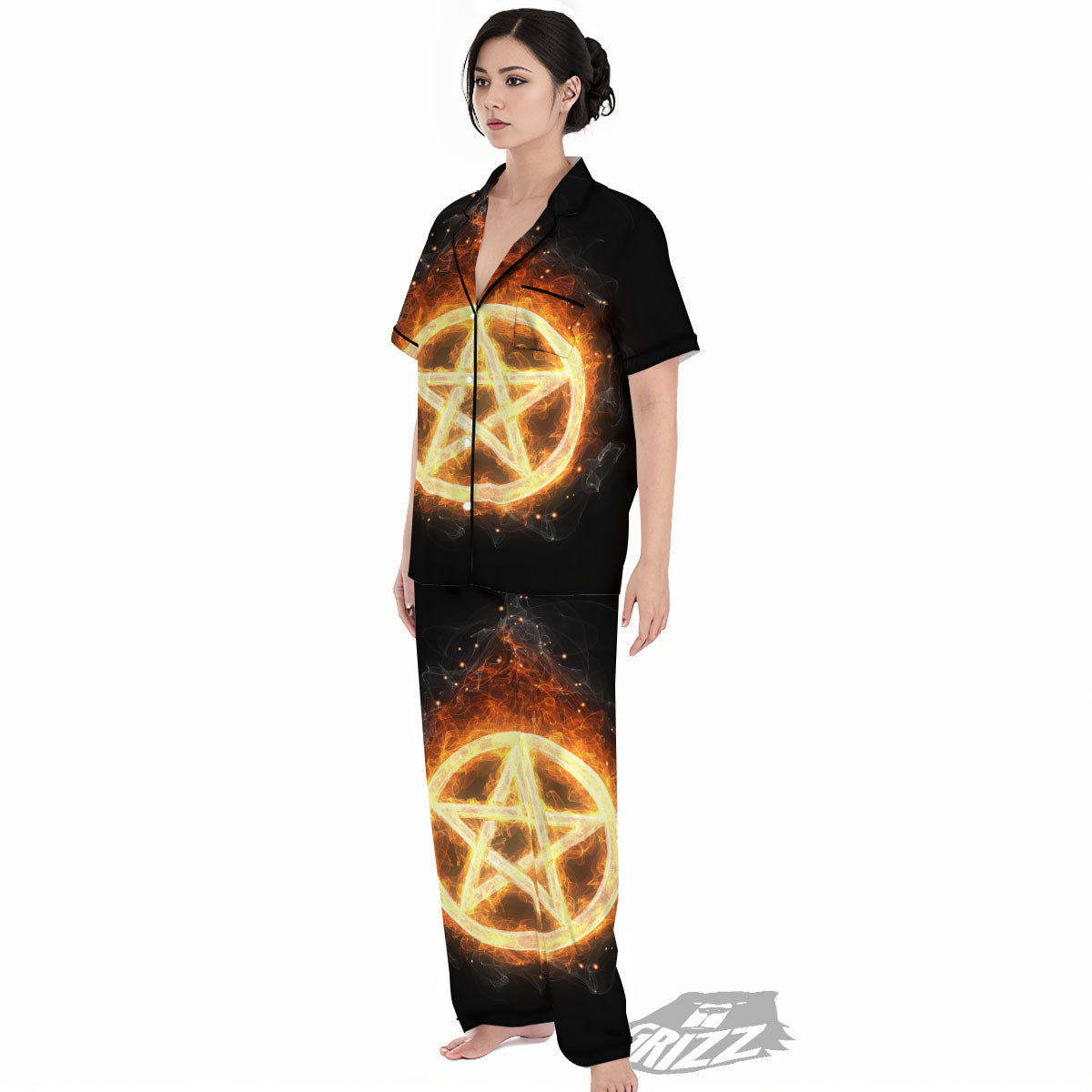 Pentagram Flame Print Women's Pajamas Set-grizzshop