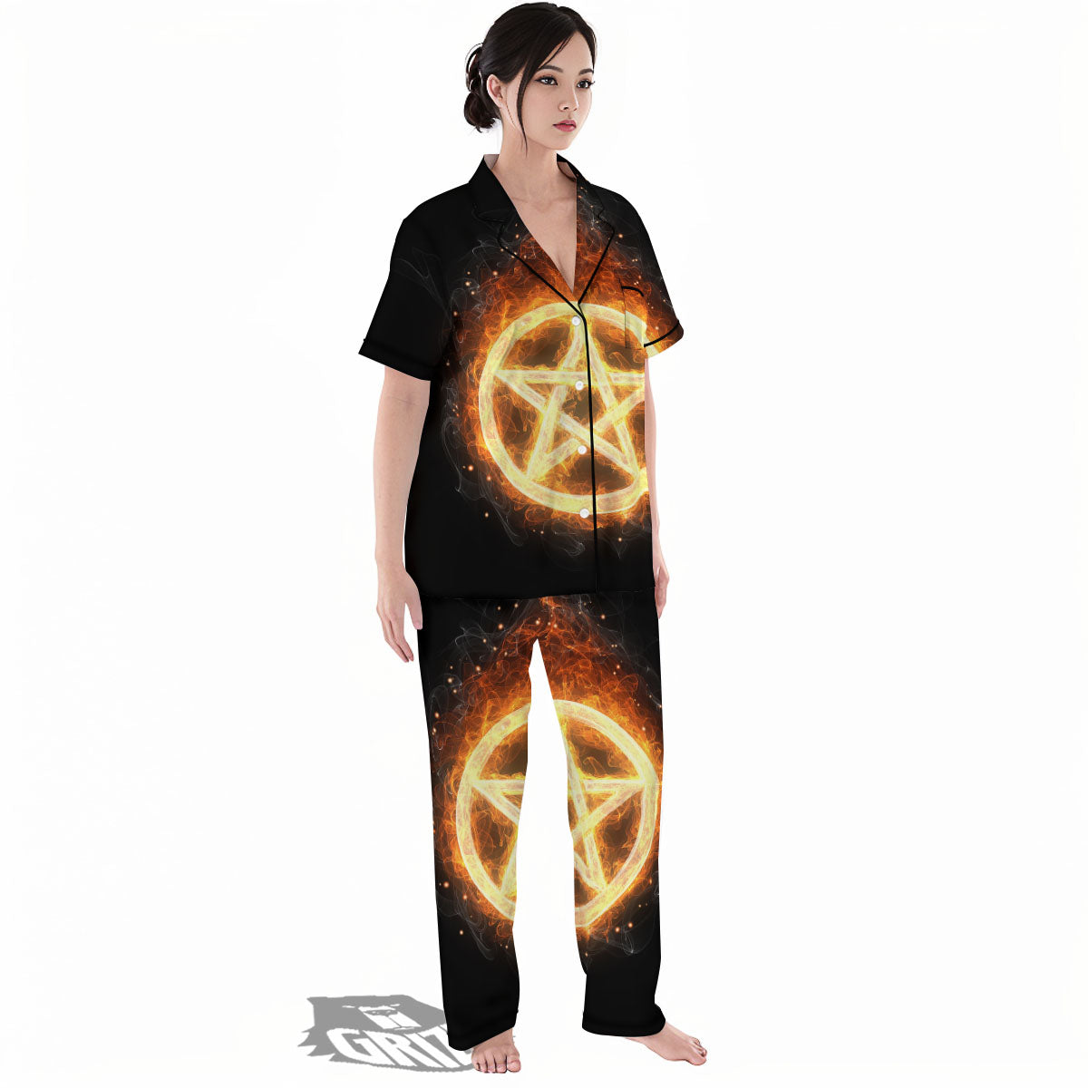 Pentagram Flame Print Women's Pajamas Set-grizzshop