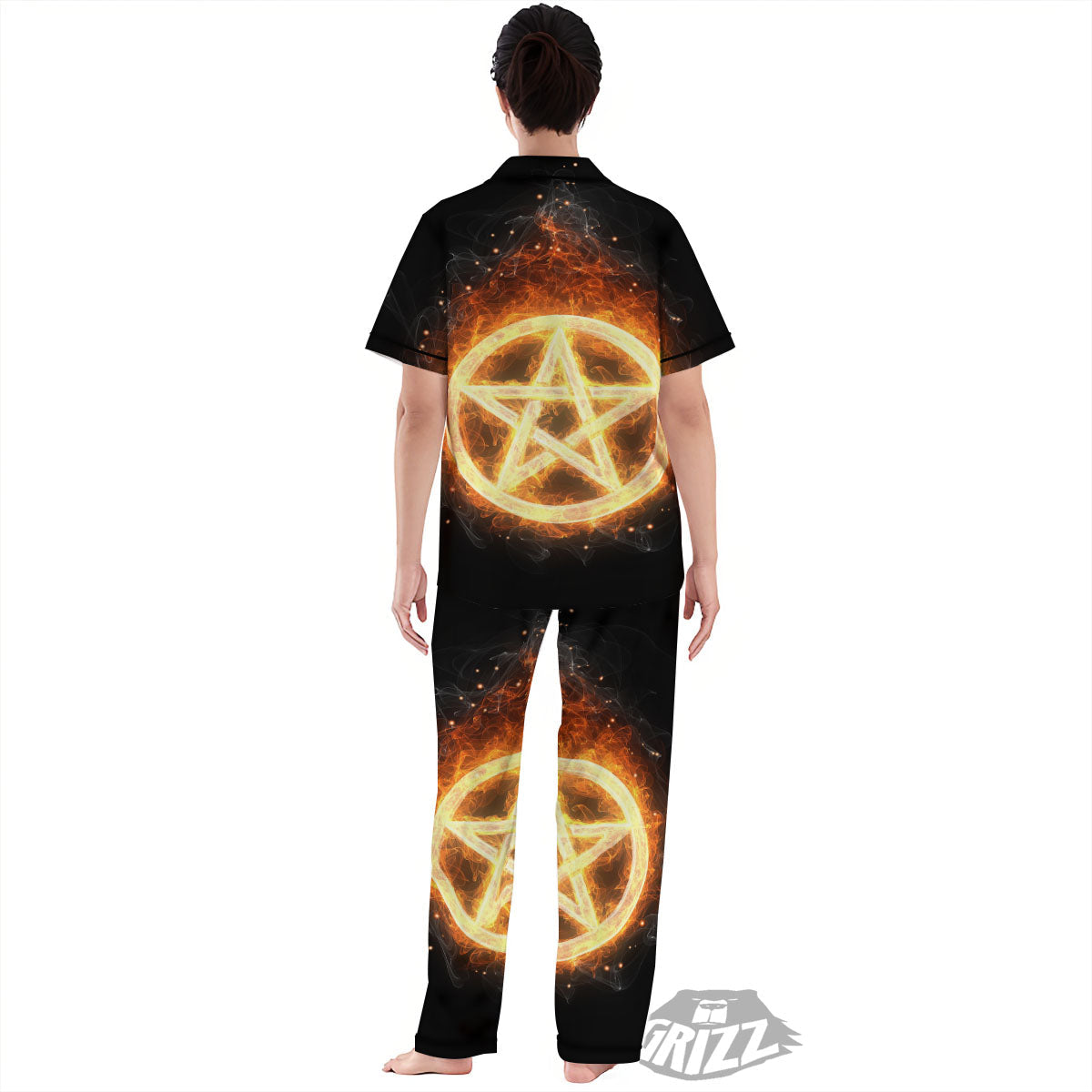 Pentagram Flame Print Women's Pajamas Set-grizzshop
