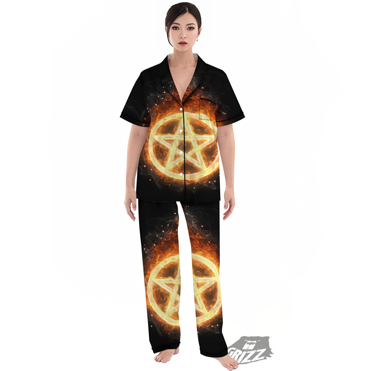 Pentagram Flame Print Women's Pajamas Set-grizzshop