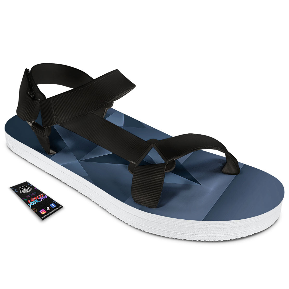 Pentagram Geometric Inverted Print Black Open Toe Sandals-grizzshop