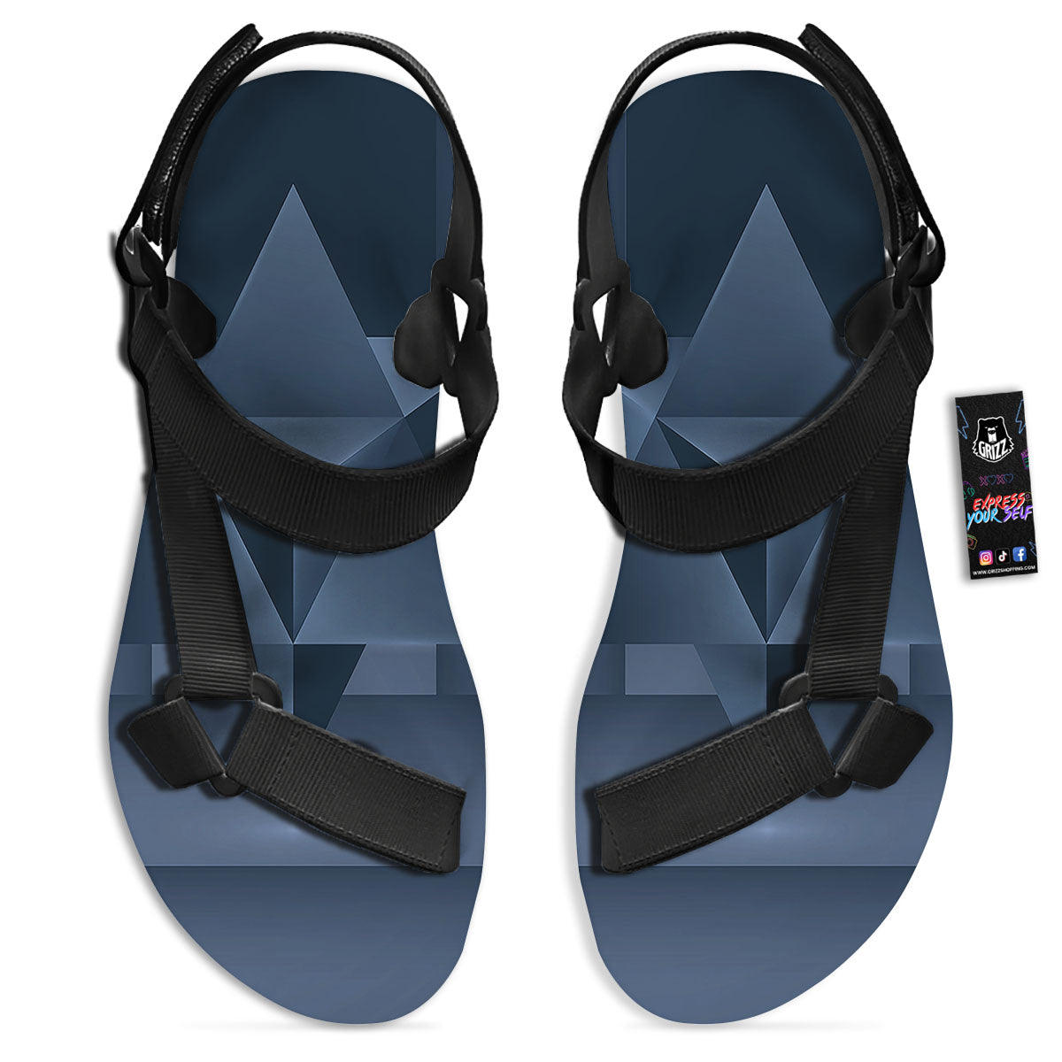 Pentagram Geometric Inverted Print Black Open Toe Sandals-grizzshop