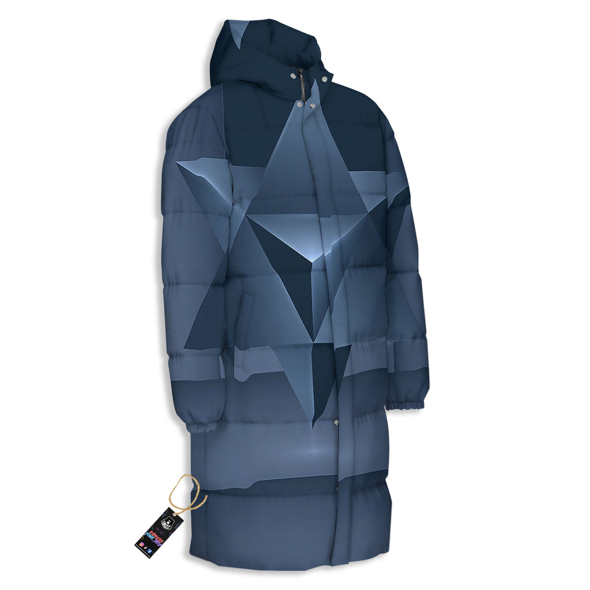 Pentagram Geometric Inverted Print Long Down Jacket-grizzshop