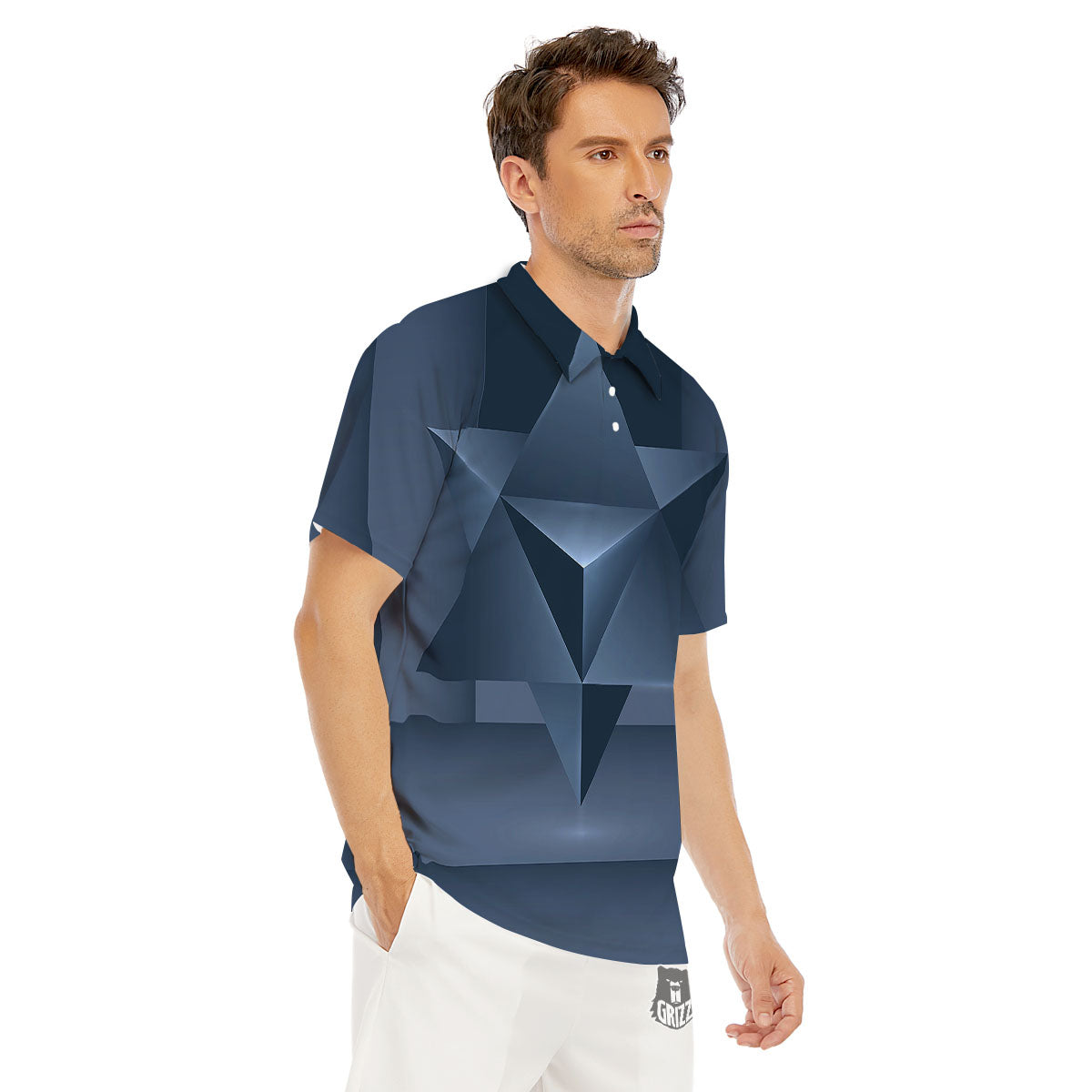 Pentagram Geometric Inverted Print Men's Golf Shirts-grizzshop