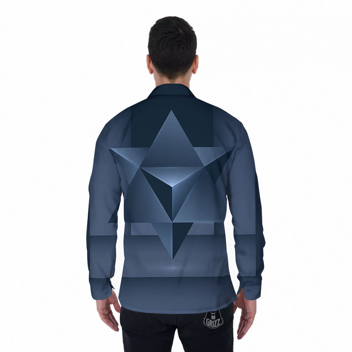 Pentagram Geometric Inverted Print Men's Long Sleeve Shirts-grizzshop