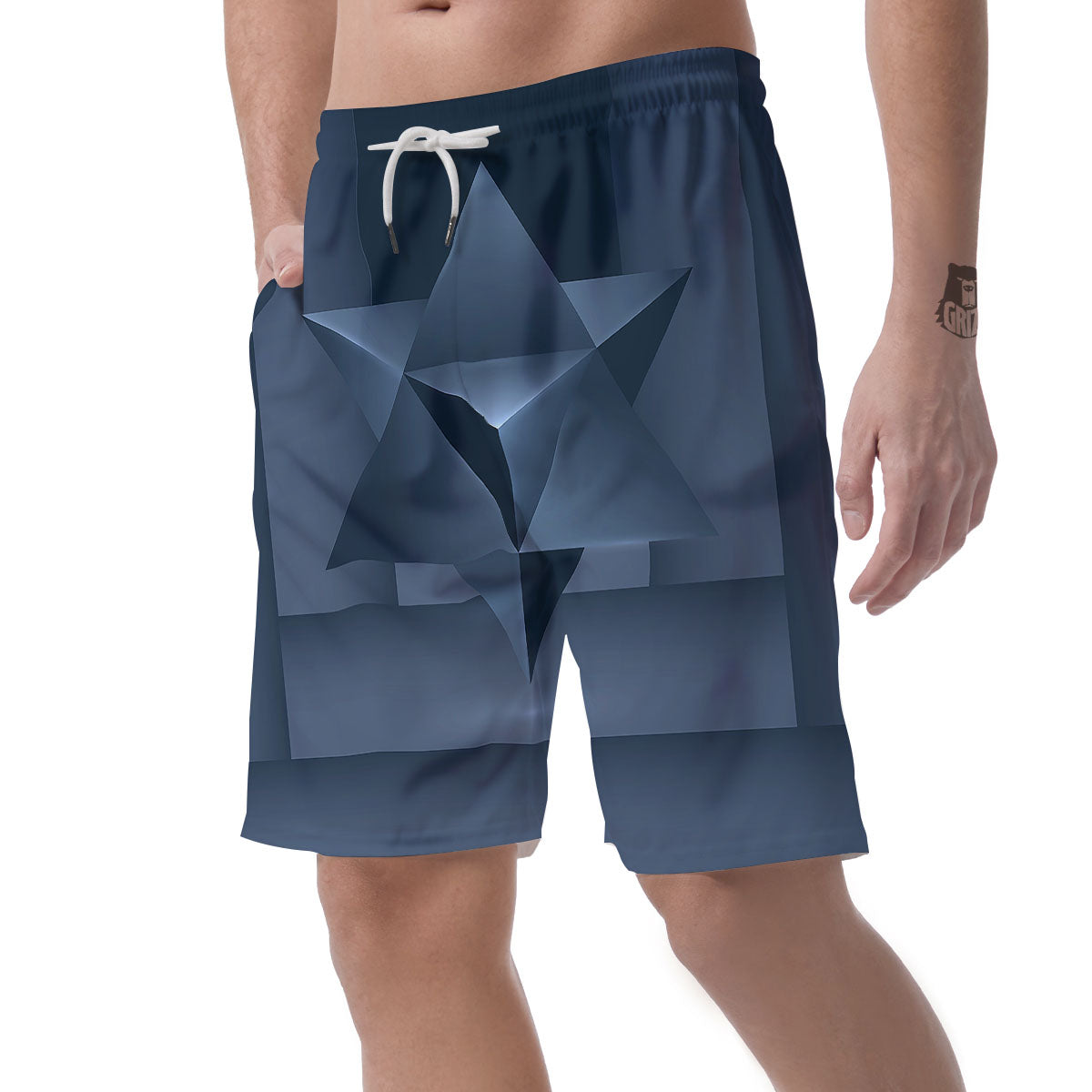 Pentagram Geometric Inverted Print Men's Shorts-grizzshop