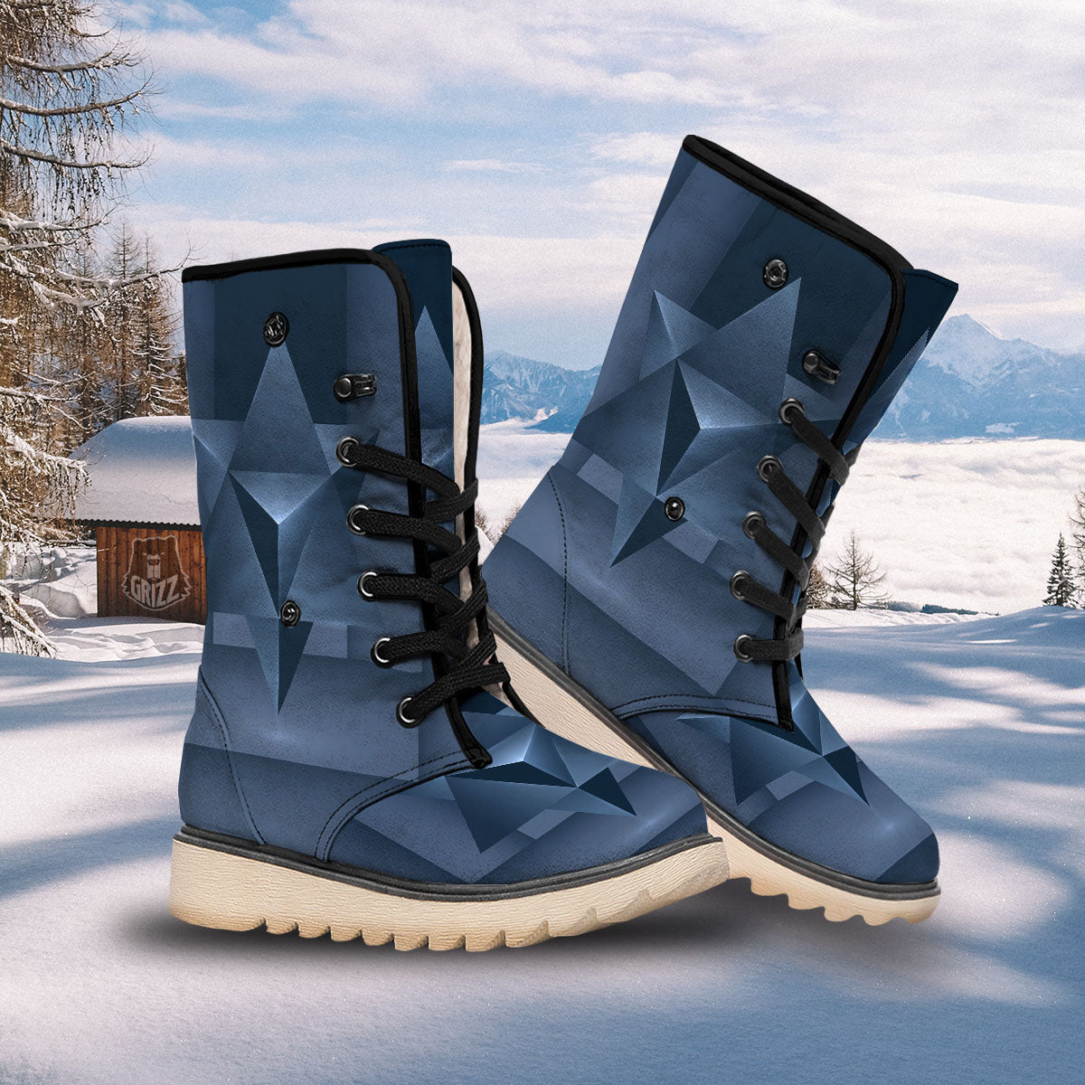 Pentagram Geometric Inverted Print Snow Boots-grizzshop