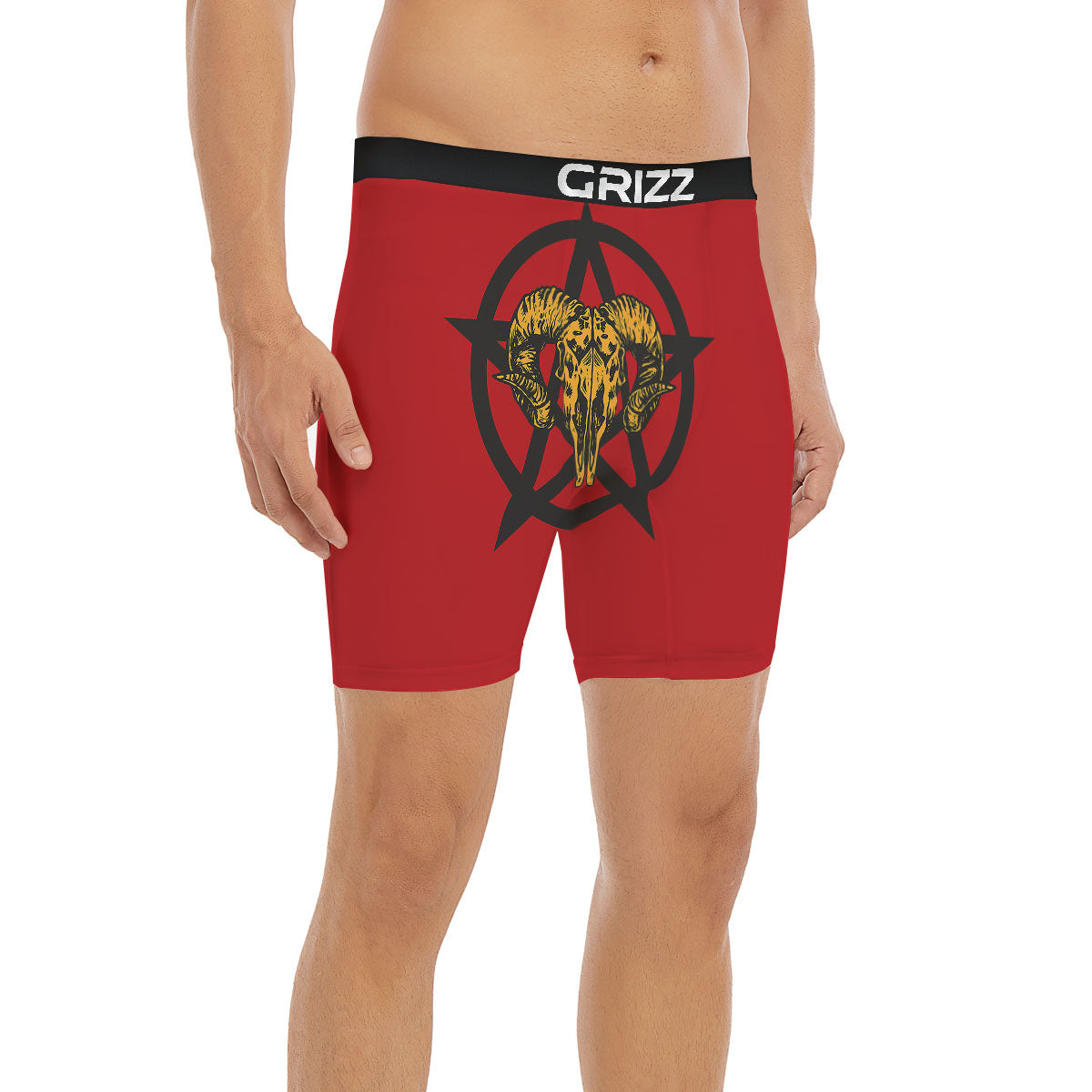 Pentagram Goat Skull Print Boxer Briefs-grizzshop