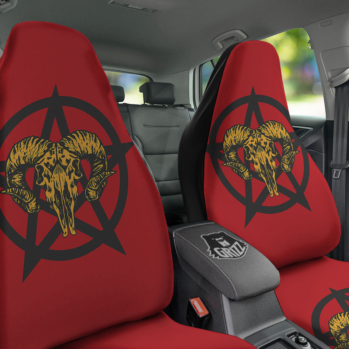 Pentagram Goat Skull Print Car Seat Covers-grizzshop