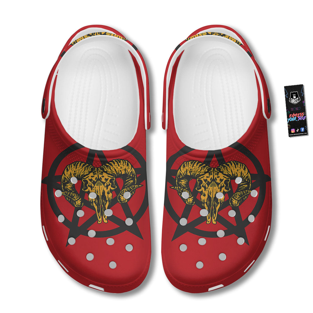 Pentagram Goat Skull Print Clog-grizzshop
