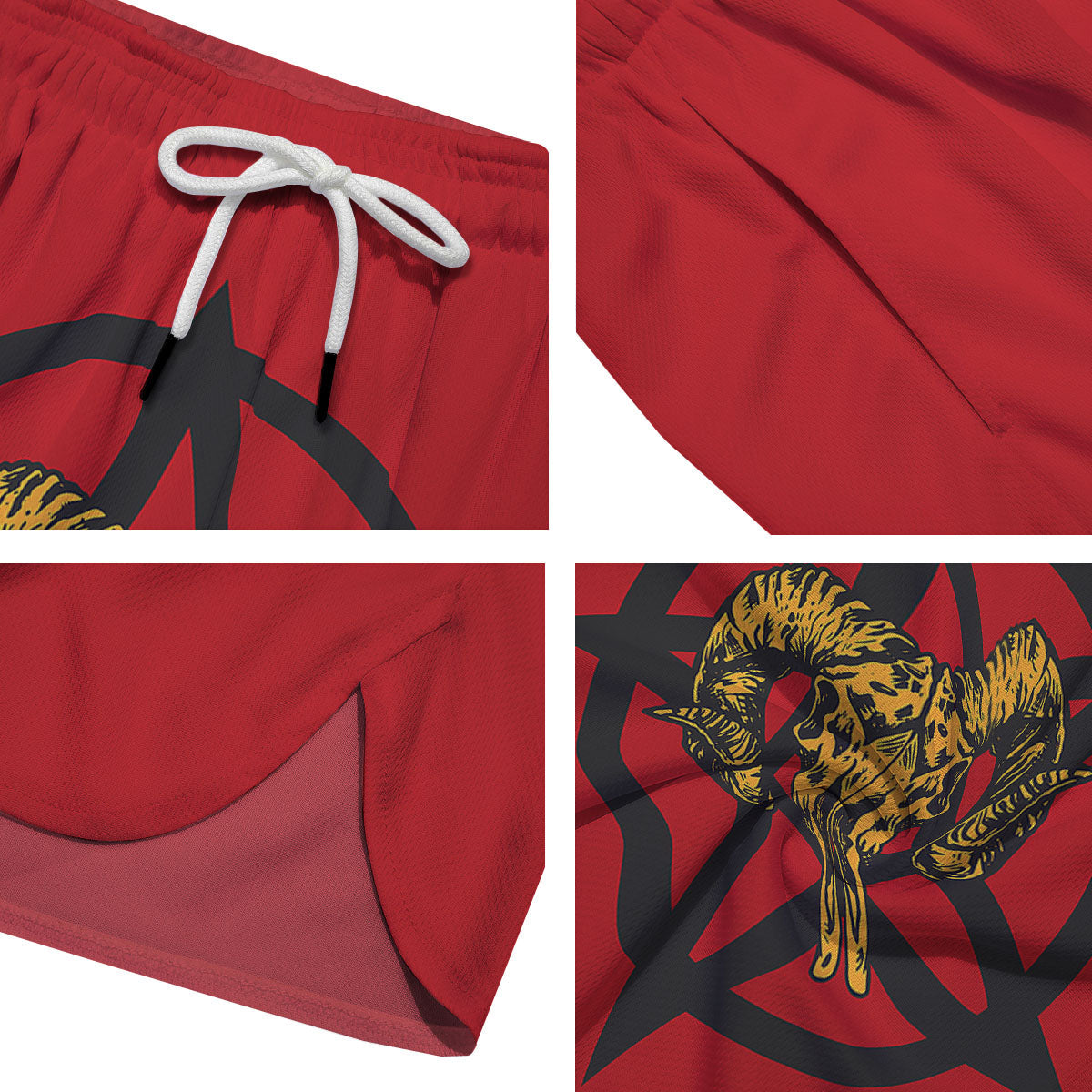 Pentagram Goat Skull Print Men's Running Shorts-grizzshop