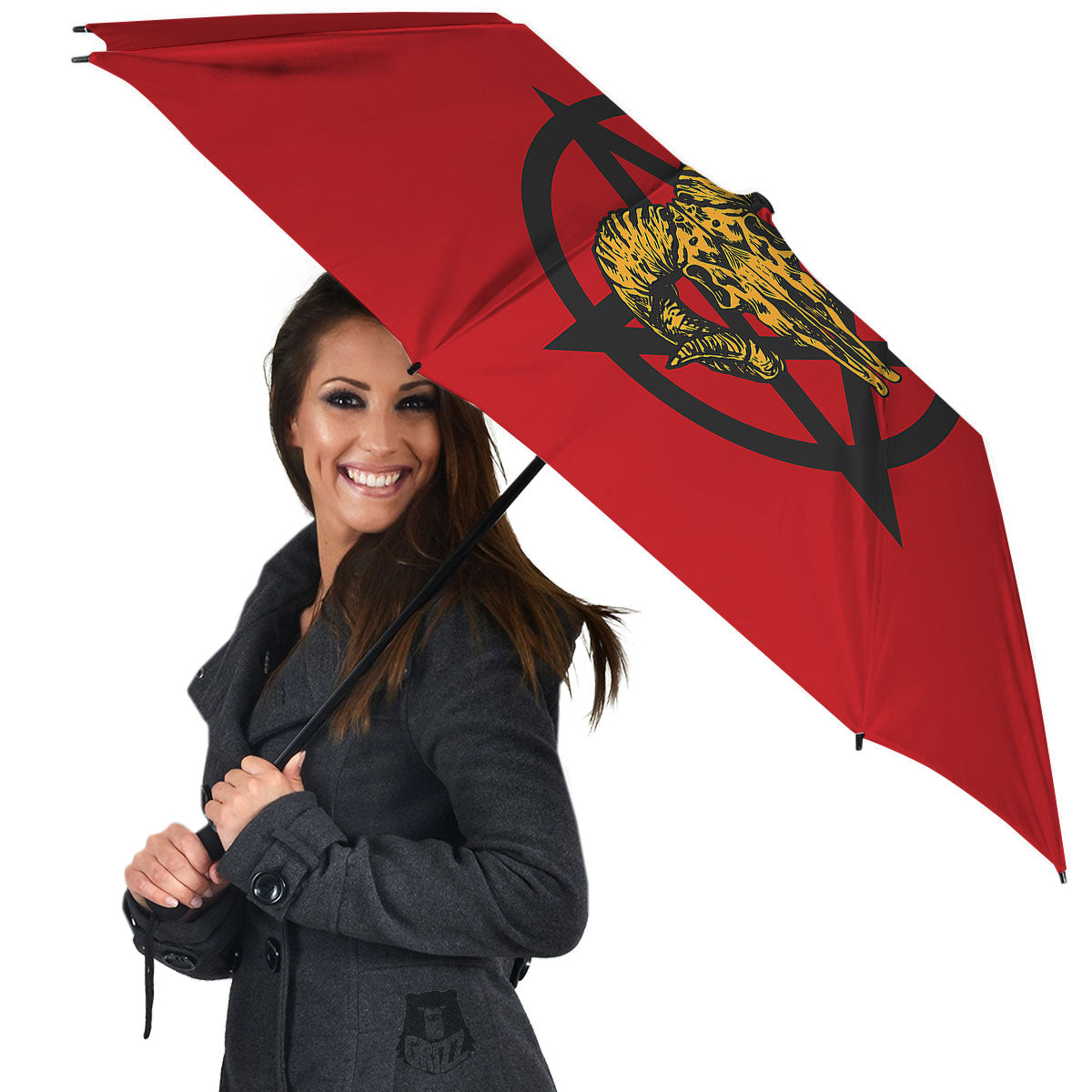 Pentagram Goat Skull Print Umbrella-grizzshop