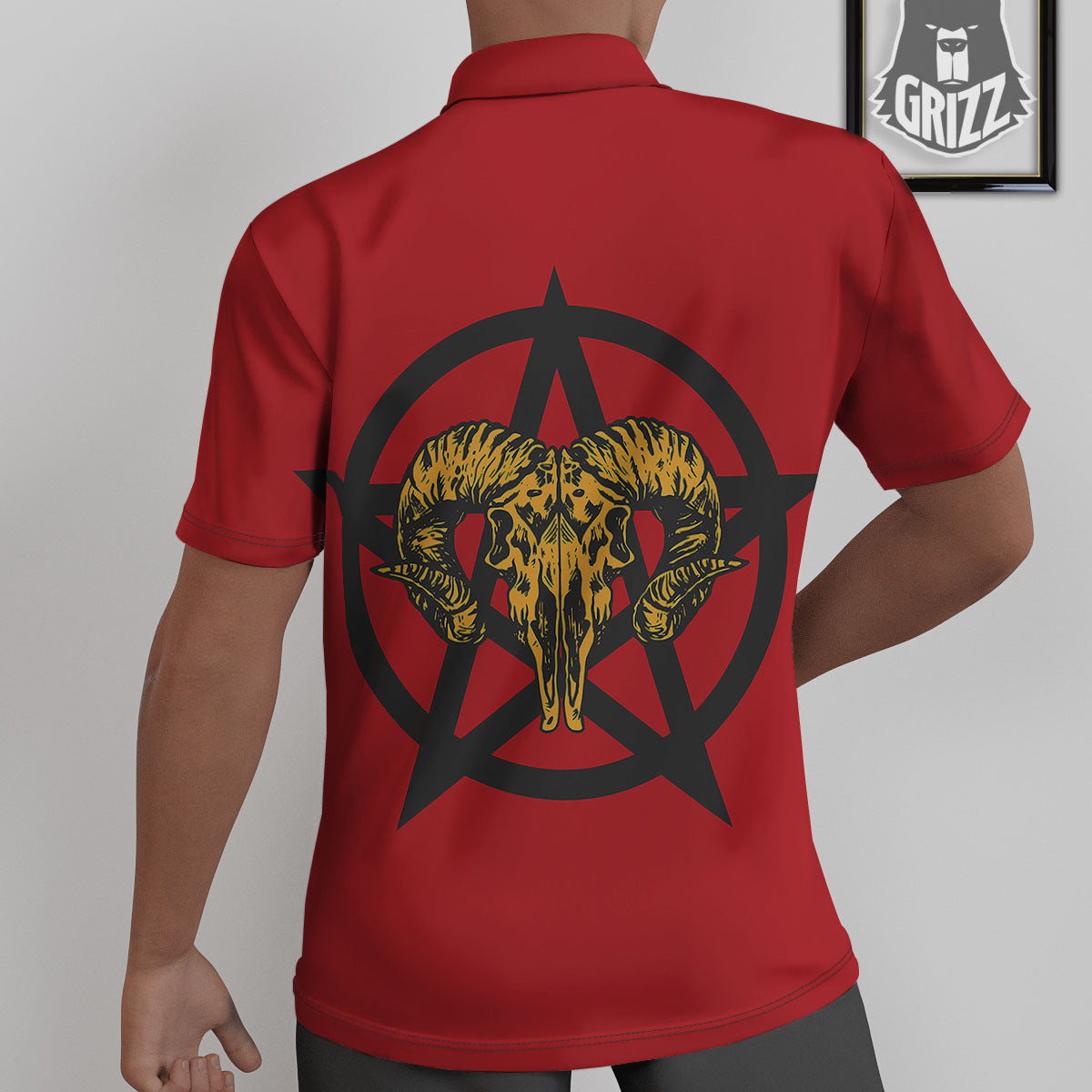 Pentagram Goat Skull Print Untucked Shirts-grizzshop