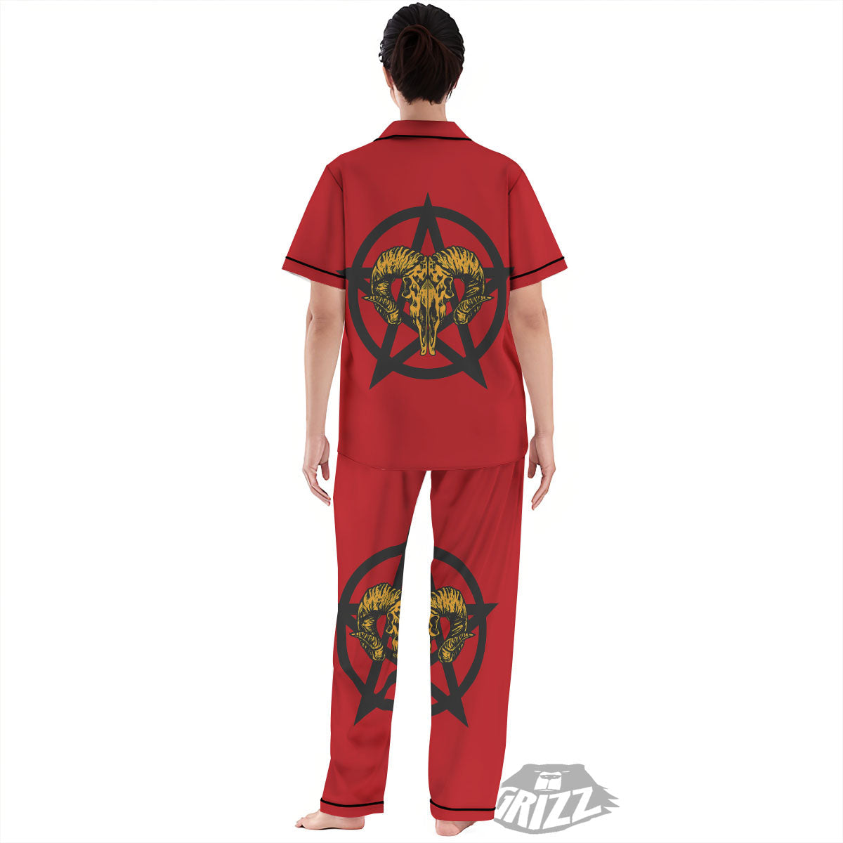 Pentagram Goat Skull Print Women's Pajamas Set-grizzshop