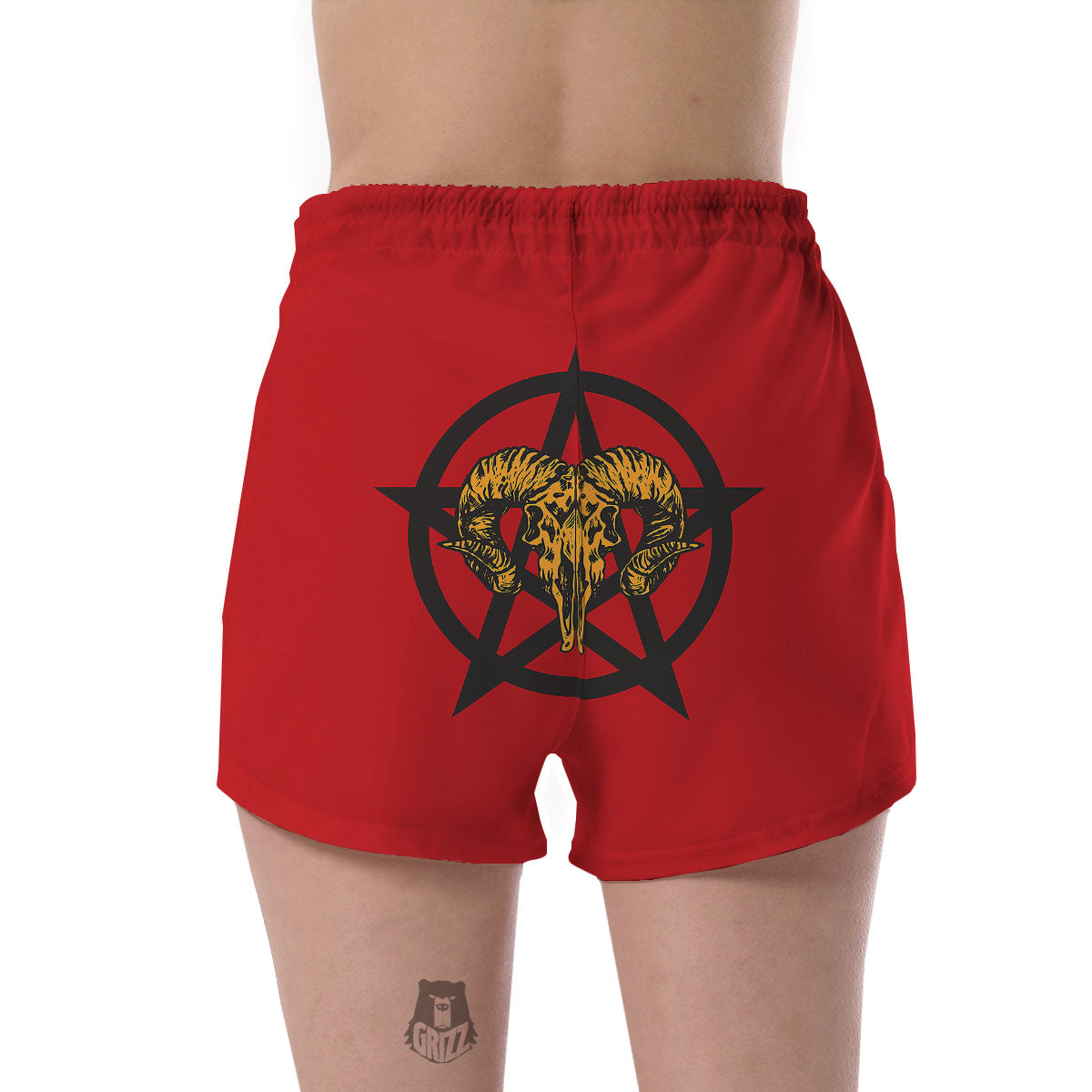 Pentagram Goat Skull Print Women's Shorts-grizzshop