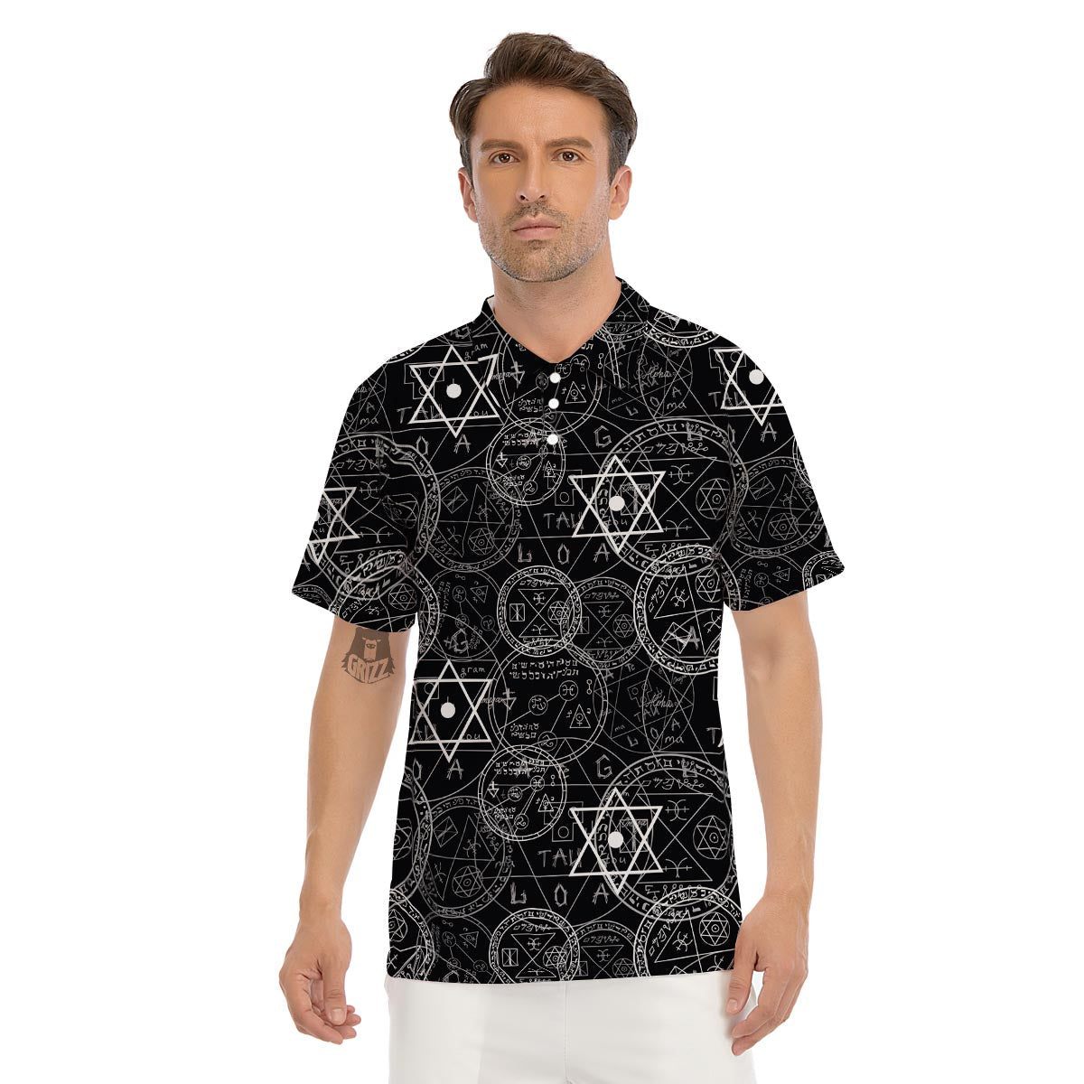 Pentagram Gothic Witch Men's Golf Shirts-grizzshop