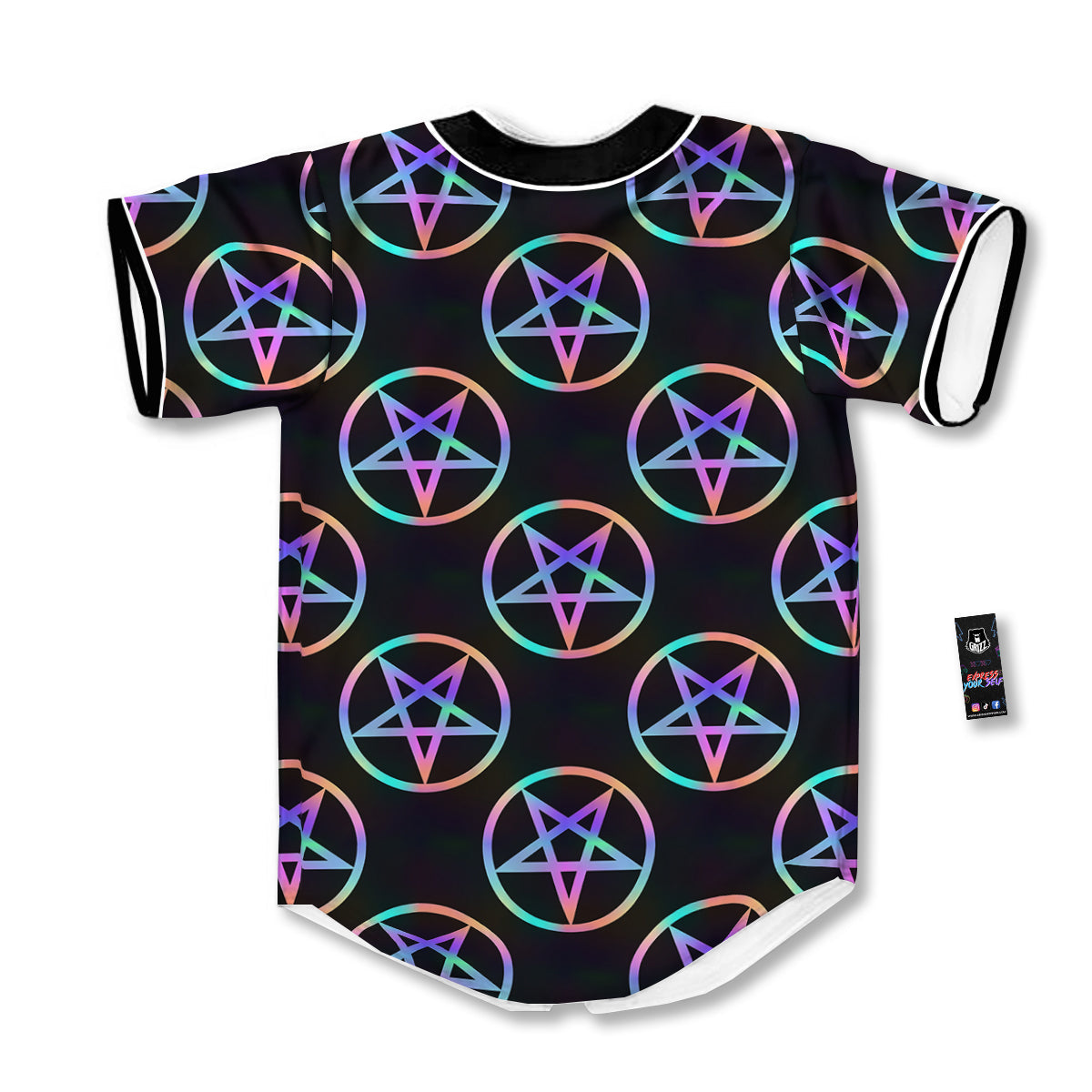 Pentagram Holographic Print Pattern Baseball Jersey-grizzshop