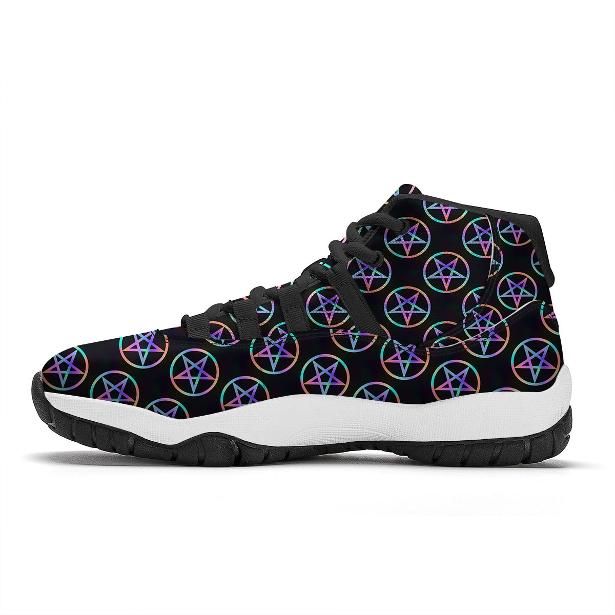Pentagram Holographic Print Pattern Black Bball Shoes-grizzshop