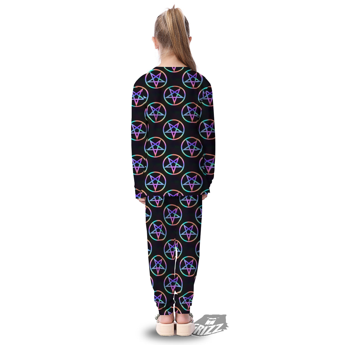 Pentagram Holographic Print Pattern Kid's Pajamas-grizzshop