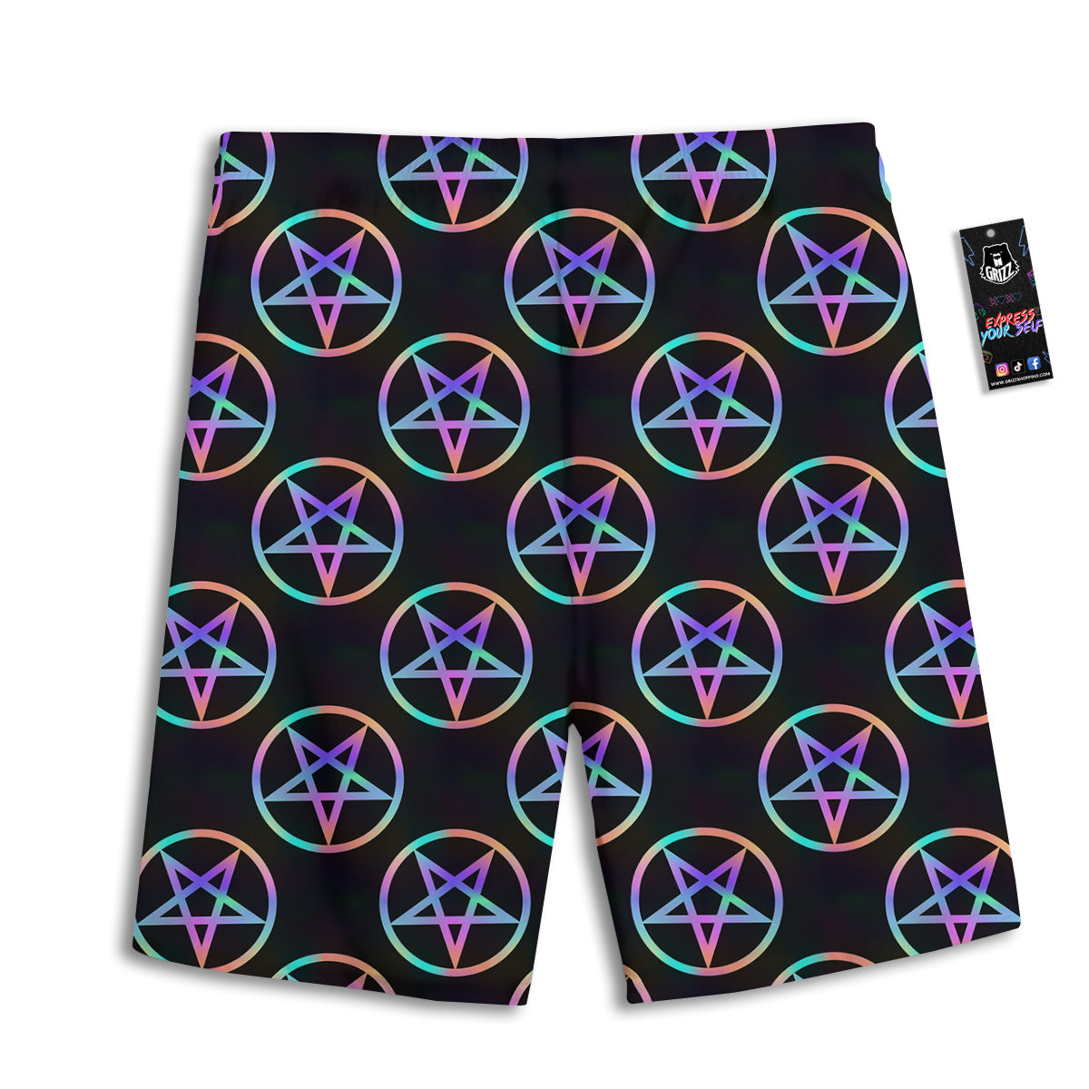 Pentagram Holographic Print Pattern Men's Athletic Shorts
