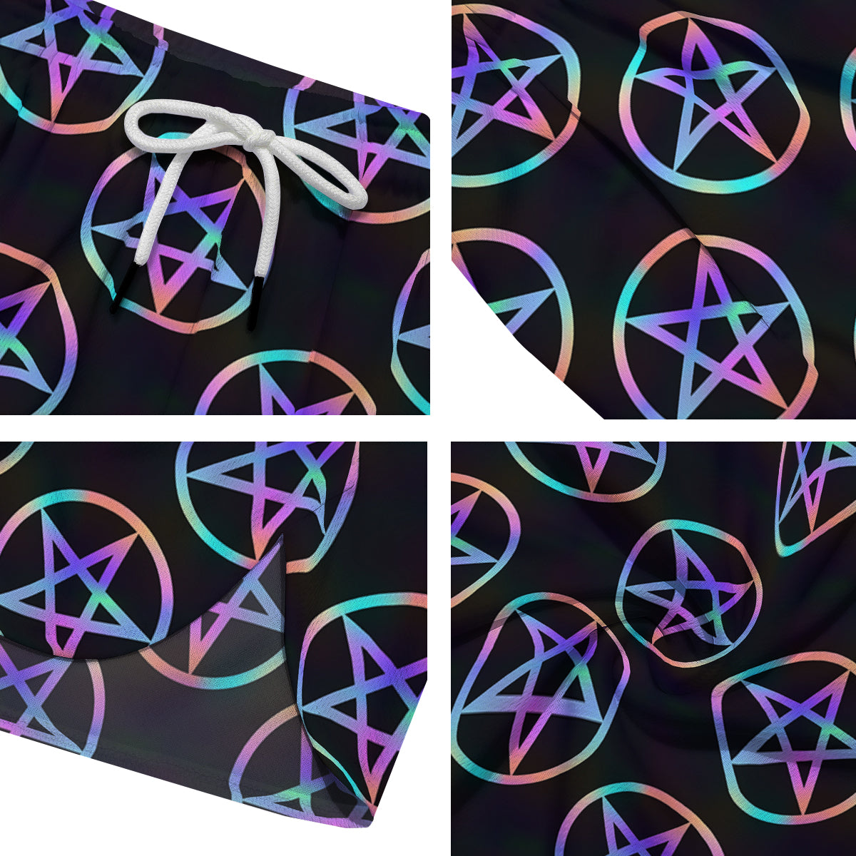 Pentagram Holographic Print Pattern Men's Running Shorts-grizzshop