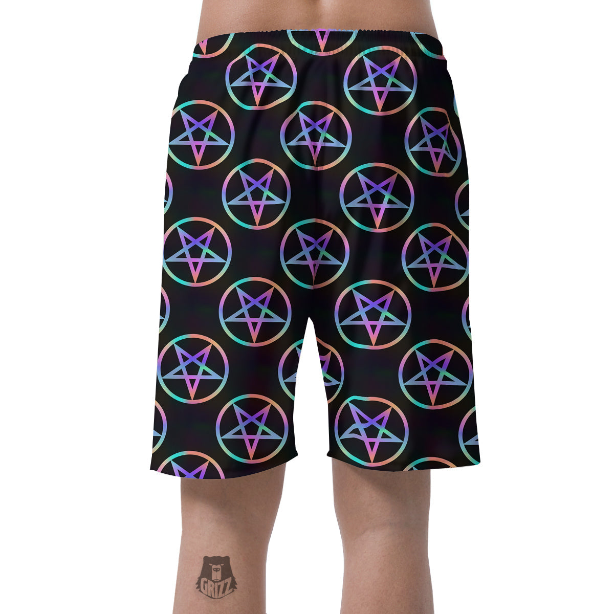 Pentagram Holographic Print Pattern Men's Shorts-grizzshop