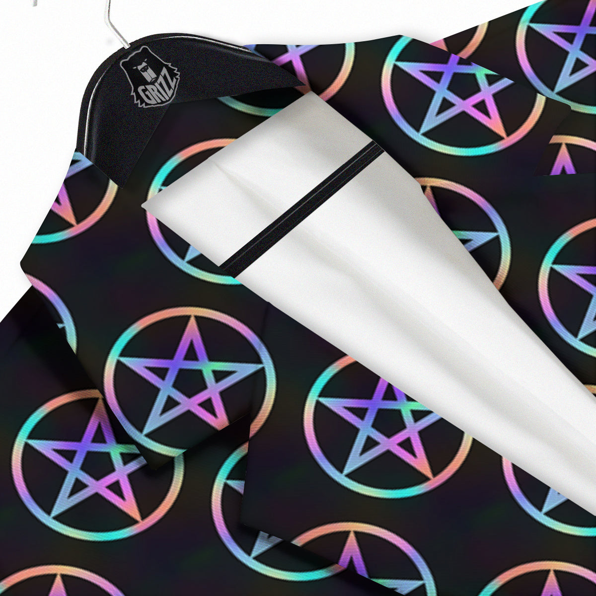 Pentagram Holographic Print Pattern Men's Sport Coat-grizzshop