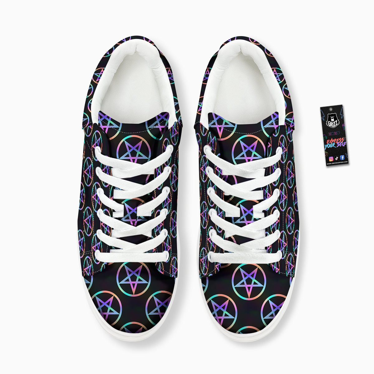 Pentagram Holographic Print Pattern Platform Shoes-grizzshop