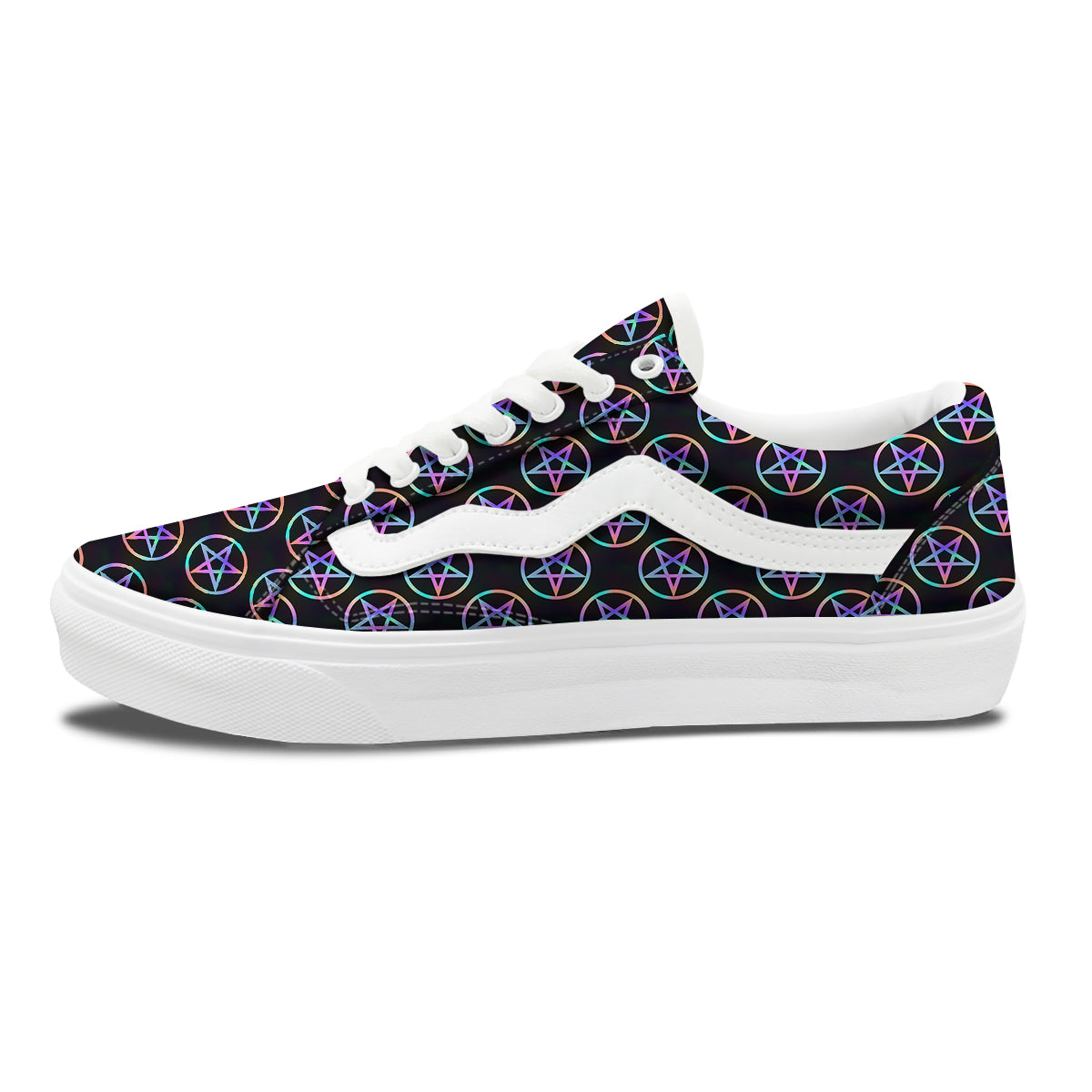 Pentagram Holographic Print Pattern Skate Shoes-grizzshop