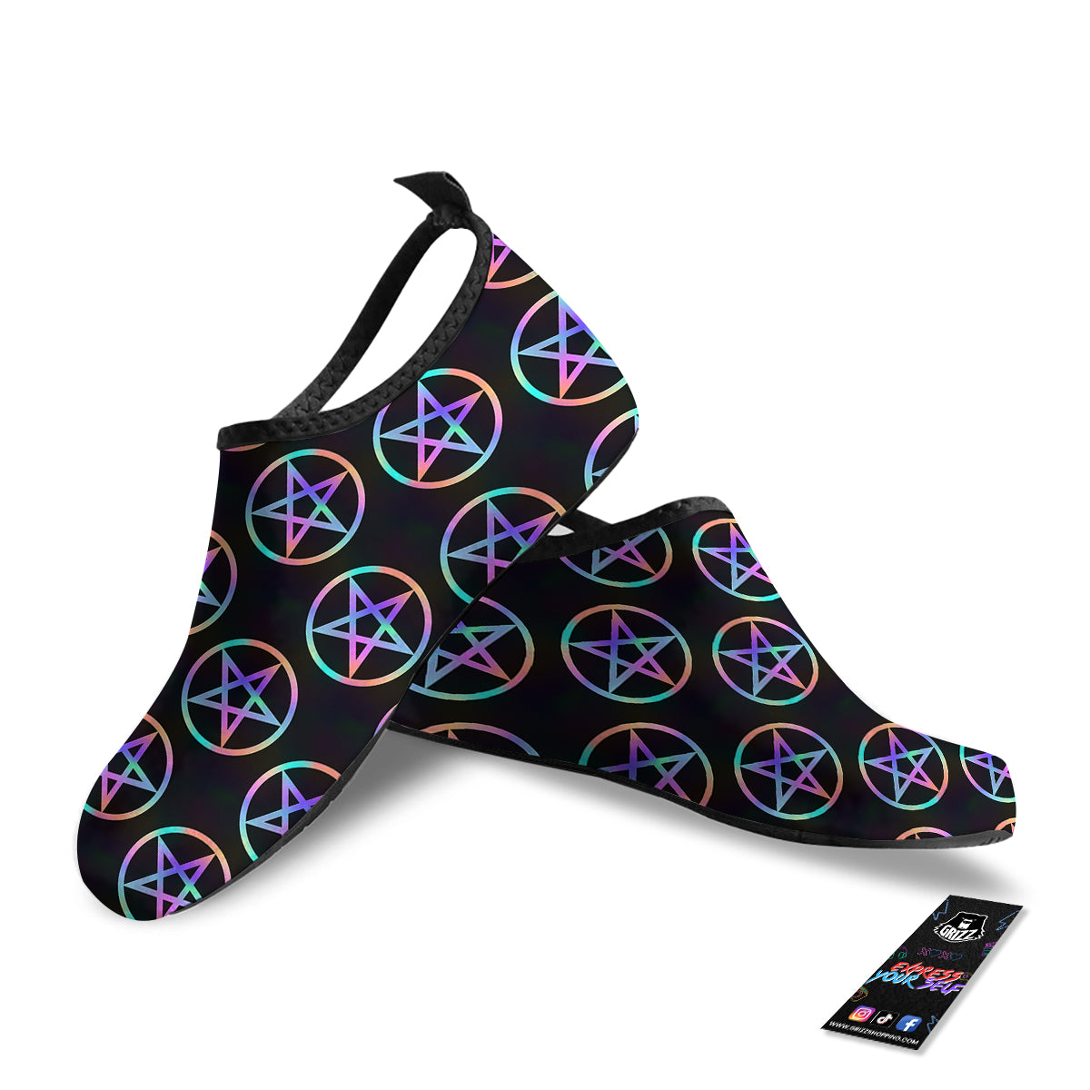 Pentagram Holographic Print Pattern Water Shoes-grizzshop