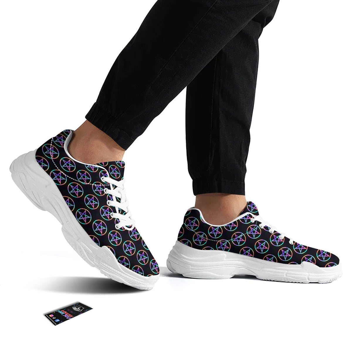 Pentagram Holographic Print Pattern White Chunky Shoes-grizzshop