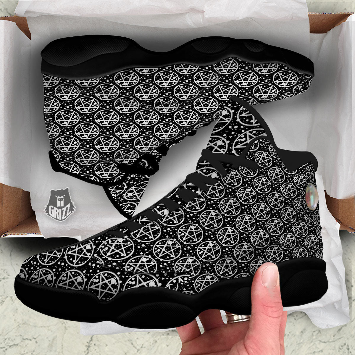 Pentagram Pentagram Magic Pattern Black Basketball Shoes-grizzshop