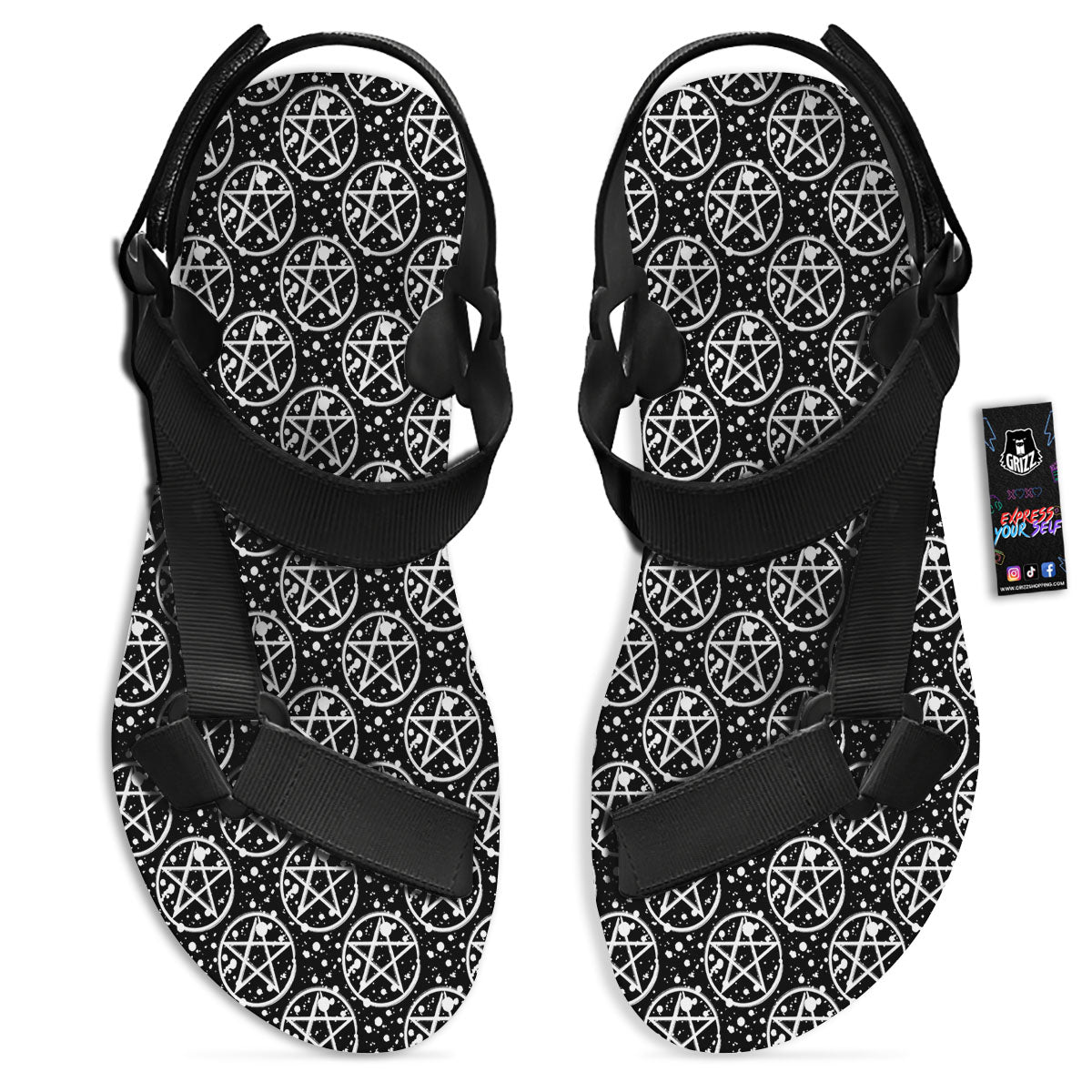 Pentagram Pentagram Magic Pattern Black Open Toe Sandals-grizzshop