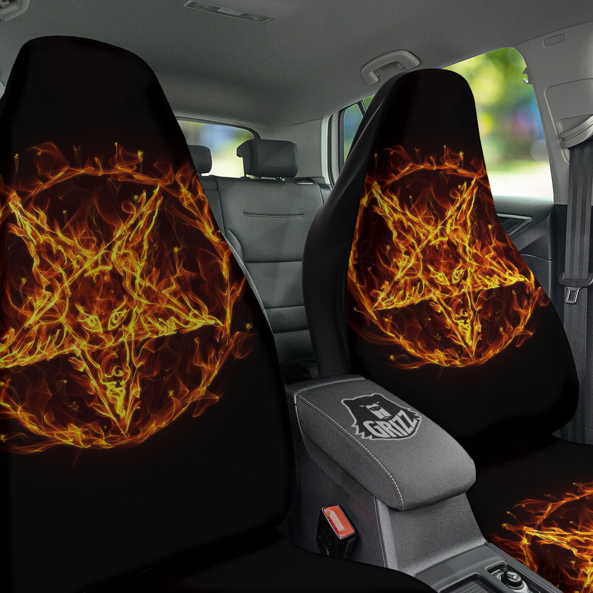 Pentagram Satanic Flame Print Car Seat Covers-grizzshop