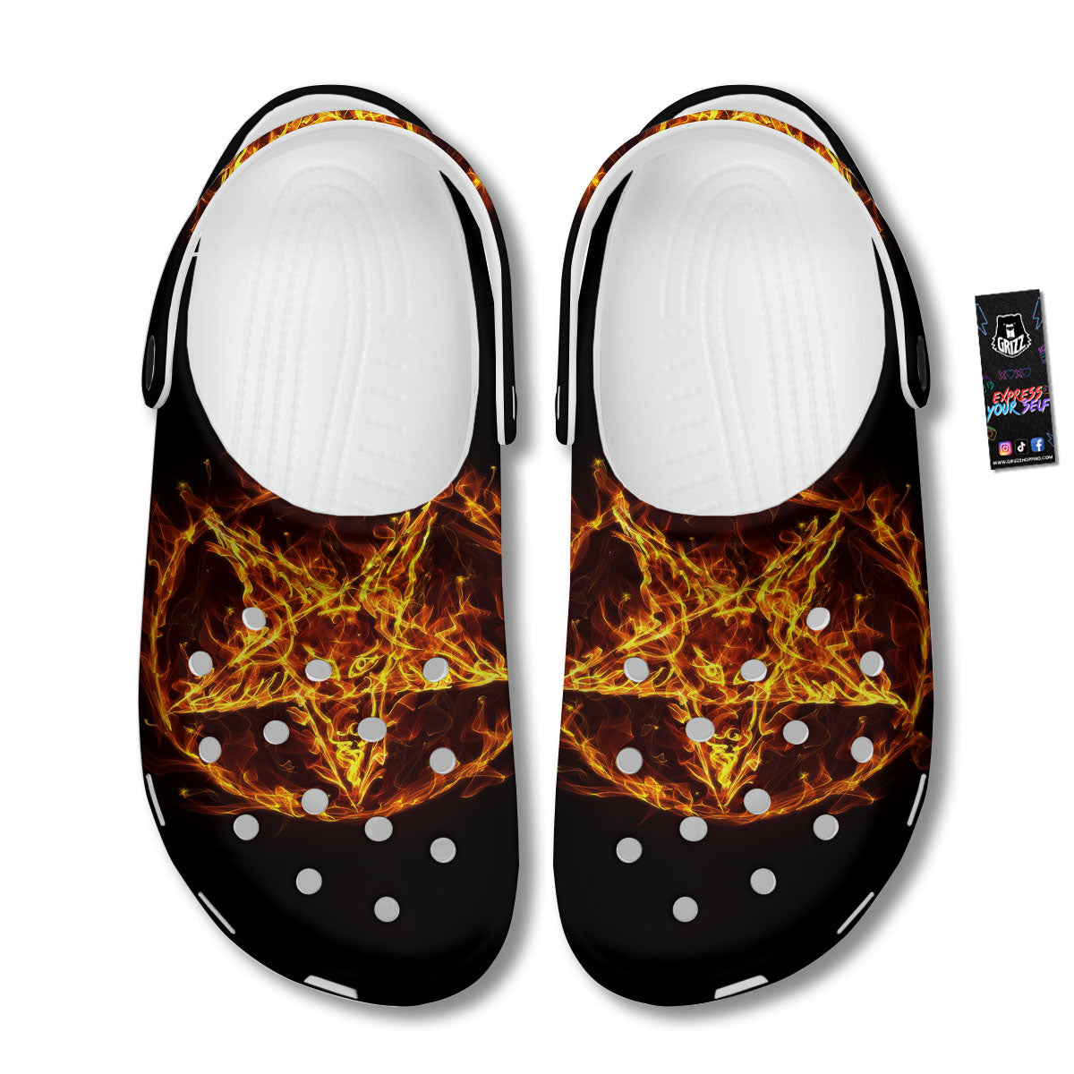 Pentagram Satanic Flame Print Clog-grizzshop