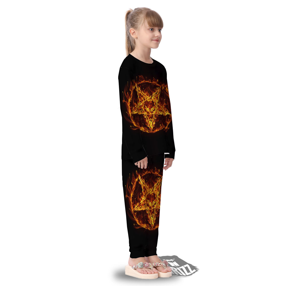 Pentagram Satanic Flame Print Kid's Pajamas-grizzshop