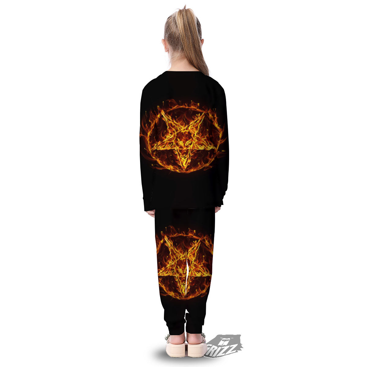 Pentagram Satanic Flame Print Kid's Pajamas-grizzshop