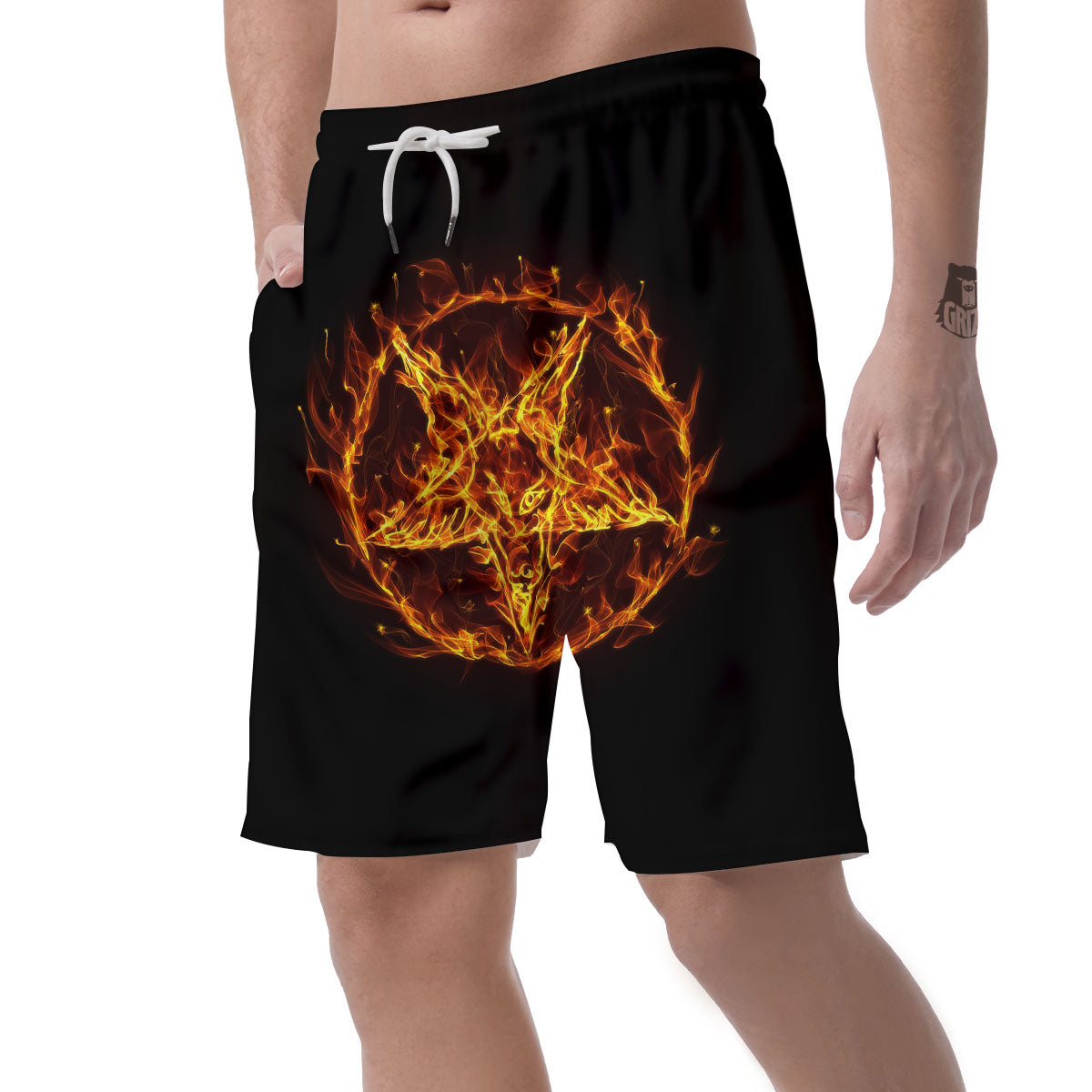 Pentagram Satanic Flame Print Men's Shorts-grizzshop