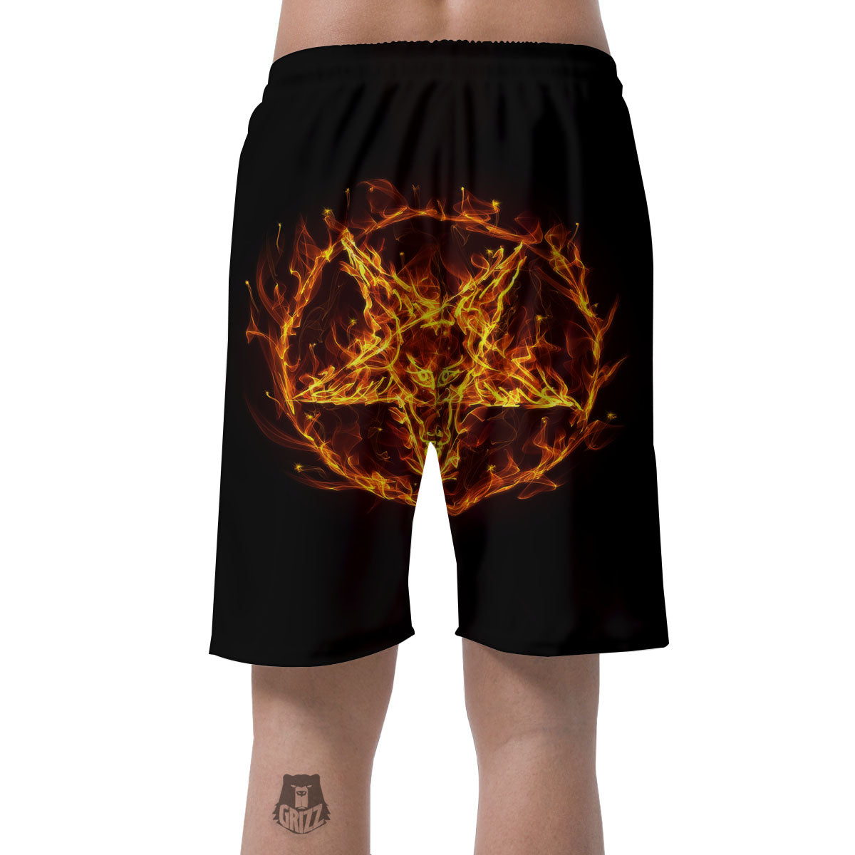 Pentagram Satanic Flame Print Men's Shorts-grizzshop
