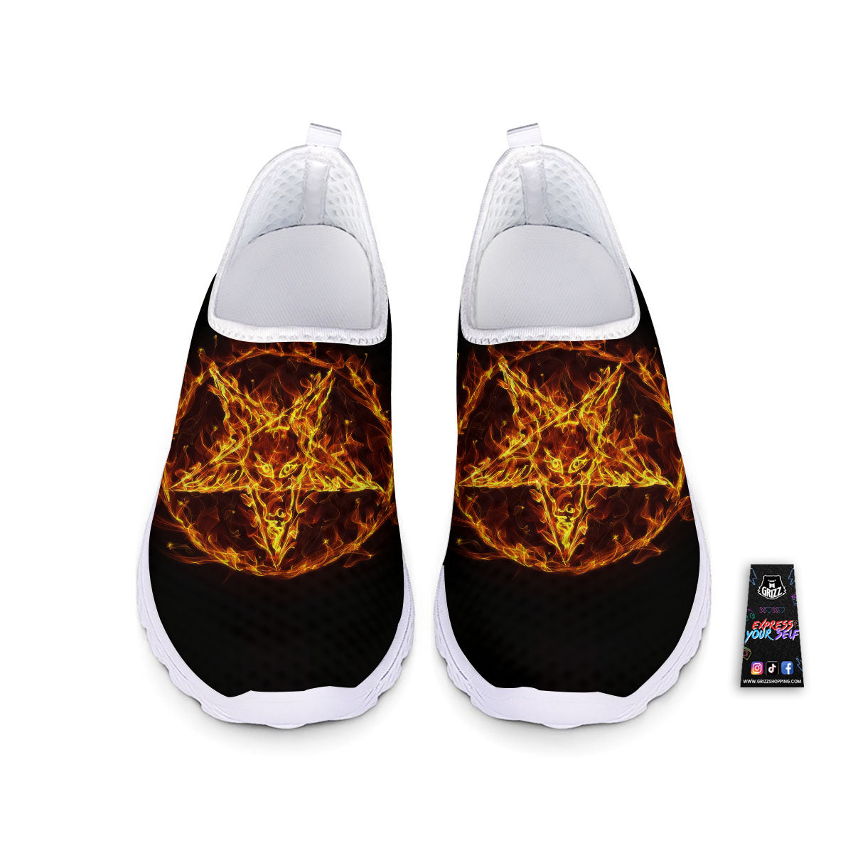 Pentagram Satanic Flame Print Nurse Shoes-grizzshop